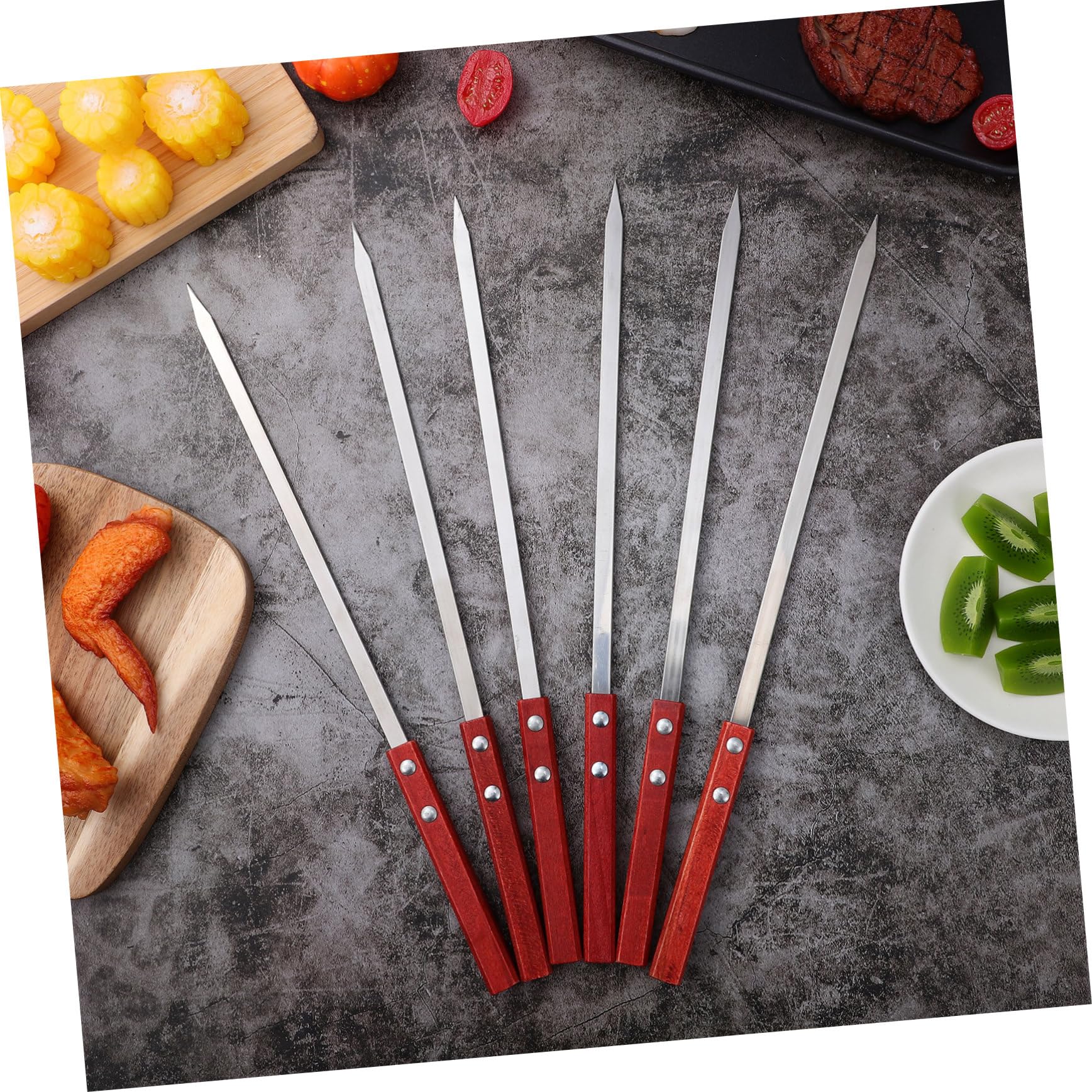 BESPORTBLE 12piezas Brochetas Inoxidable Para Barbacoa Mango De Madera Reutilizables y Resistentes Para Kebab y Verduras Utensilios De Grill y Picnics