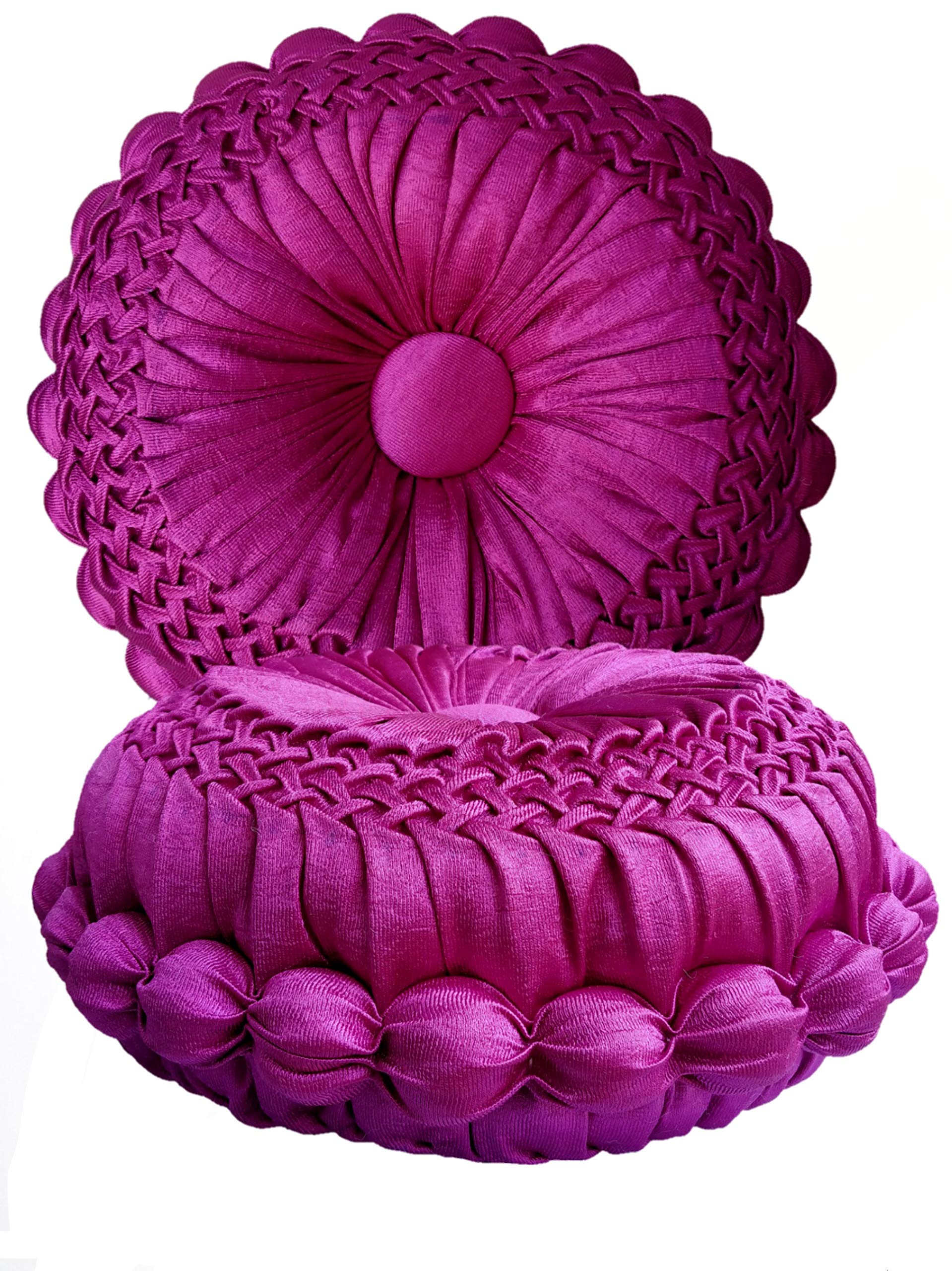 SACHMI Hand Made Round Cushion & Pillows for Sofa Bed Bedroom Chair Watching TV Neck Pain 14X14 Inches Pack of 2 Purple