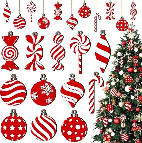 Juego de adornos de piruletas de caramelo de Navidad - 24 piezas para decoración del árbol de Navidad, colgantes de madera de bola de bastón de