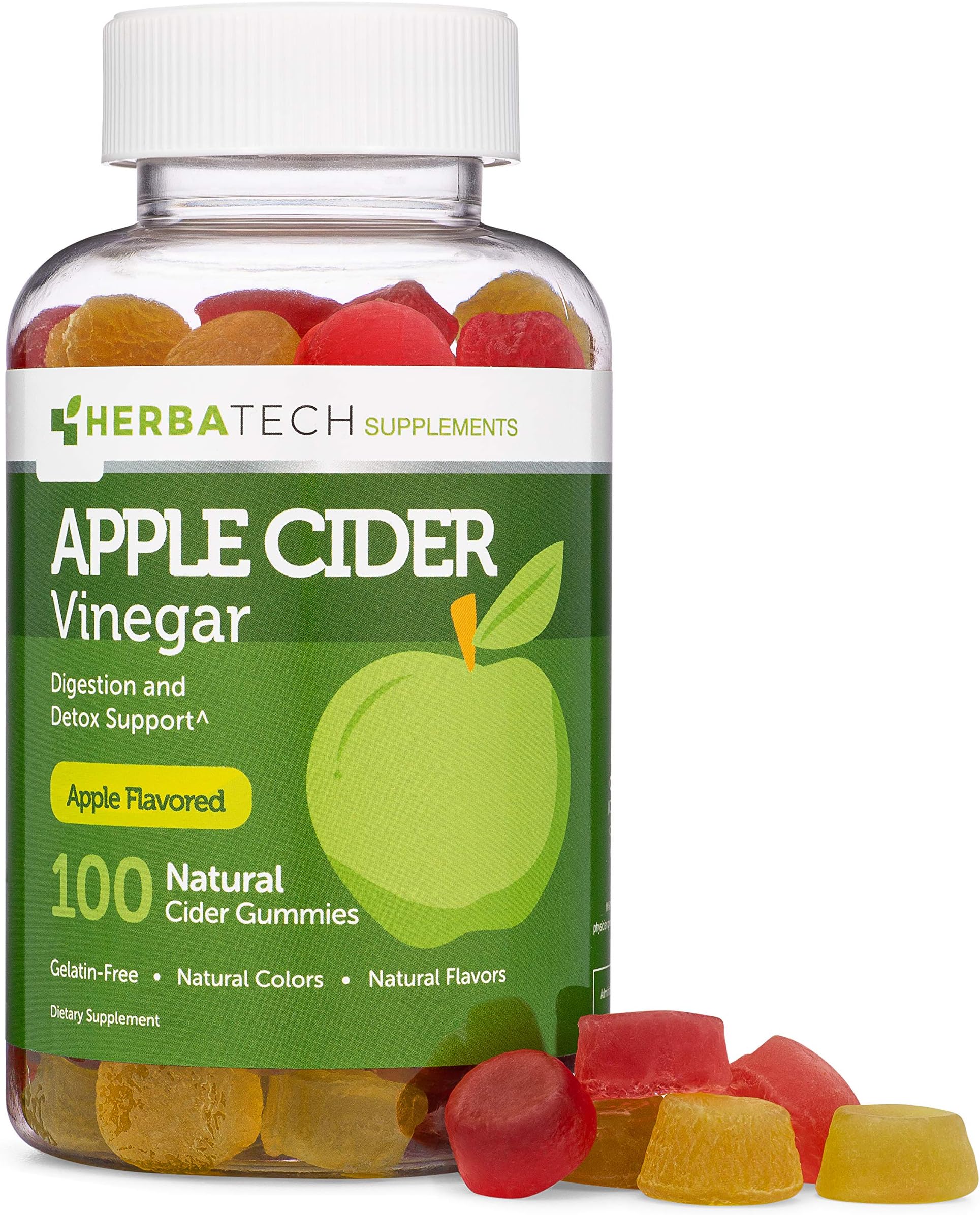 Apple Cider Vinegar Gummies with Mother (100 Gummies, Extra Large Bottle) for Digestion and Detox, Enhanced with Ginger Dry Extract (Chewable, Made in The USA, Gluten Free) from Herbatech