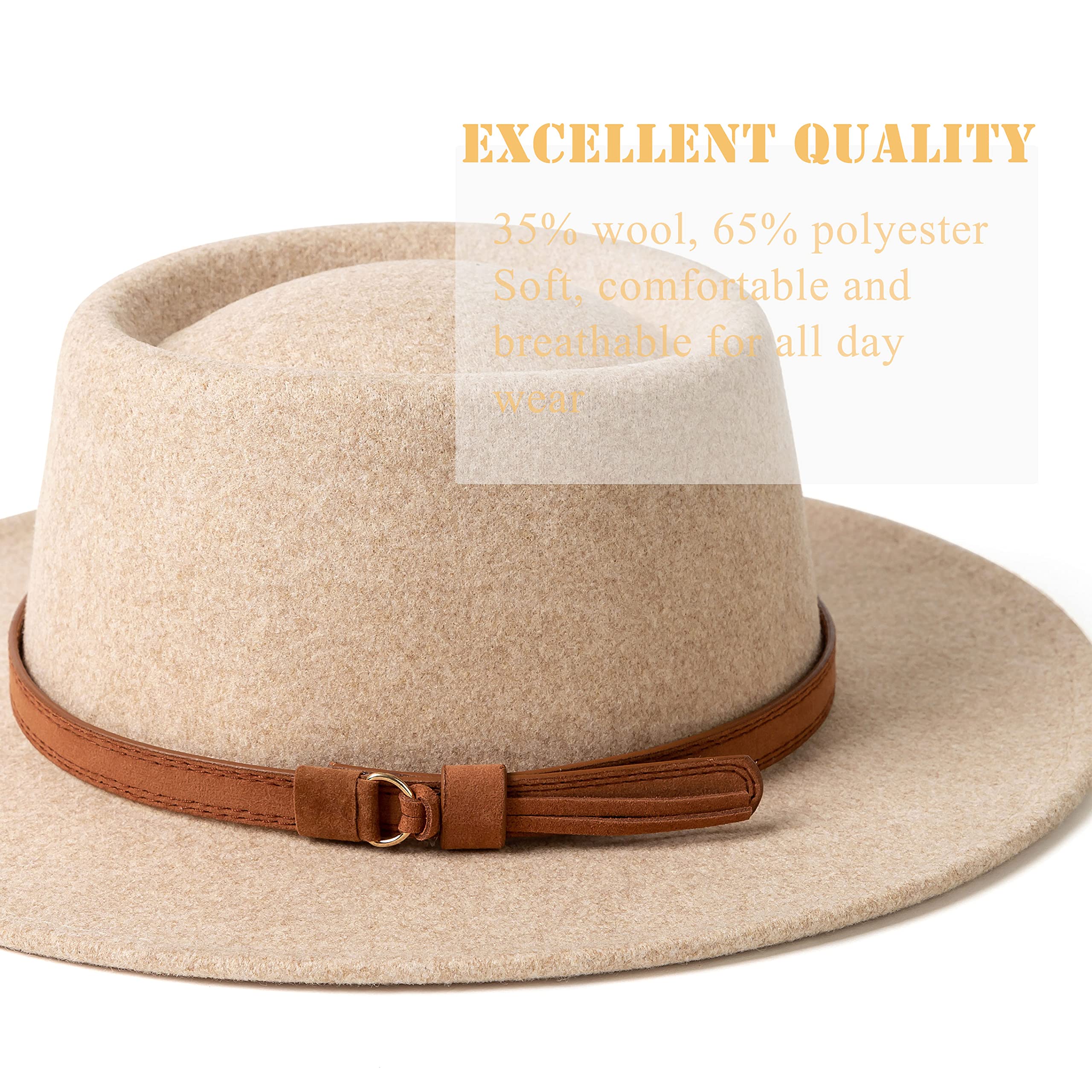Retro Lana Fedora per le donne Tesa Larga Panama Cappello con Fibbia Cintura Beige