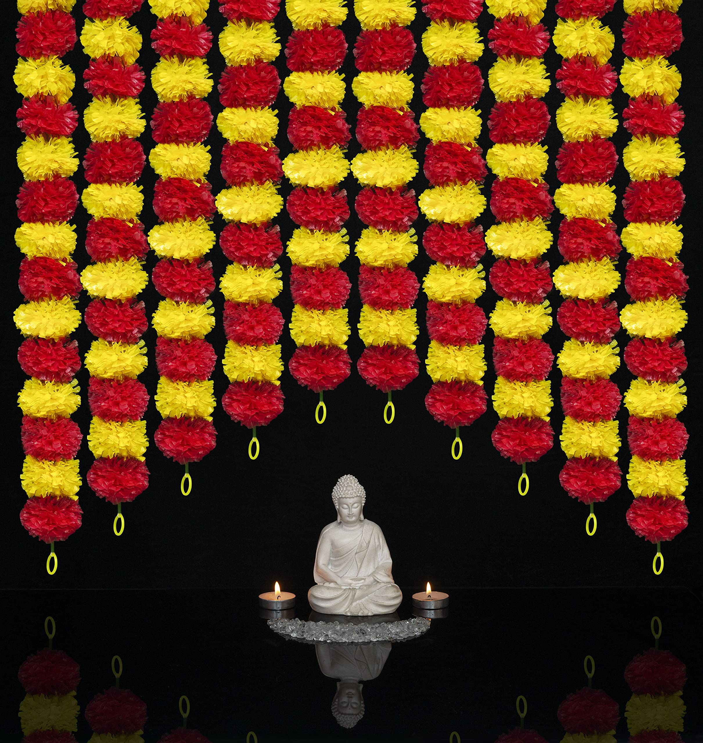 Crocon 20 PC - 4.5 feet Artificial Marigold Garland for Decoration Faux Flower Long Strands Home DÃ©cor,Wedding,Diwali,Christmas & Baby Shower Theme Party Flower Decoration (Yellow+Red-20 pcs)