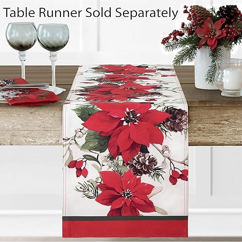 Miniatura 6 de Newbridge - Servilletas navideñas de tela con borde doblado, diseño tradicional de flor de pascua, color rojo con blanco, fácil cuidado, liberación