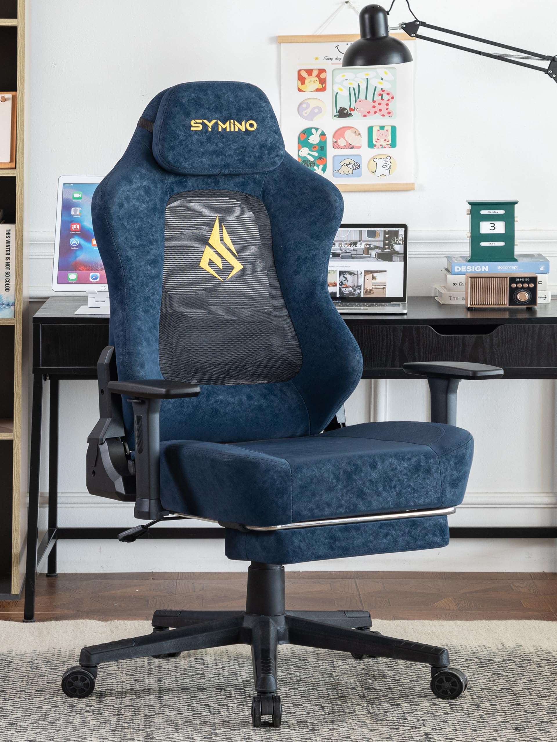 Symino Chaise de Gamer Ergonomique, Chaise Gaming avec Soutien Lombaire Repose-Pieds, Fauteuil de Bureau réglable et pivotant capacité de Charge 150 kg