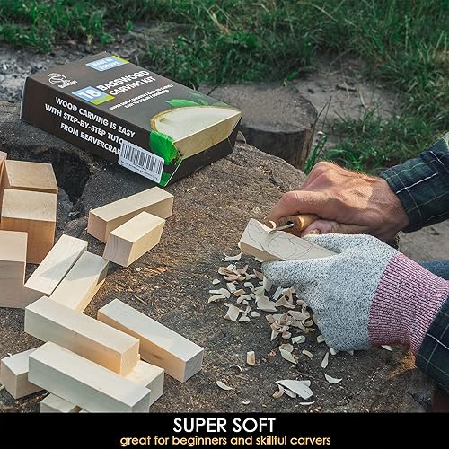 Miniatura 4 de BeaverCraft BW18 piezas de bloques de tallado de tilo S15X Juego de cuchillos de tallado de madera con estuche de cuero