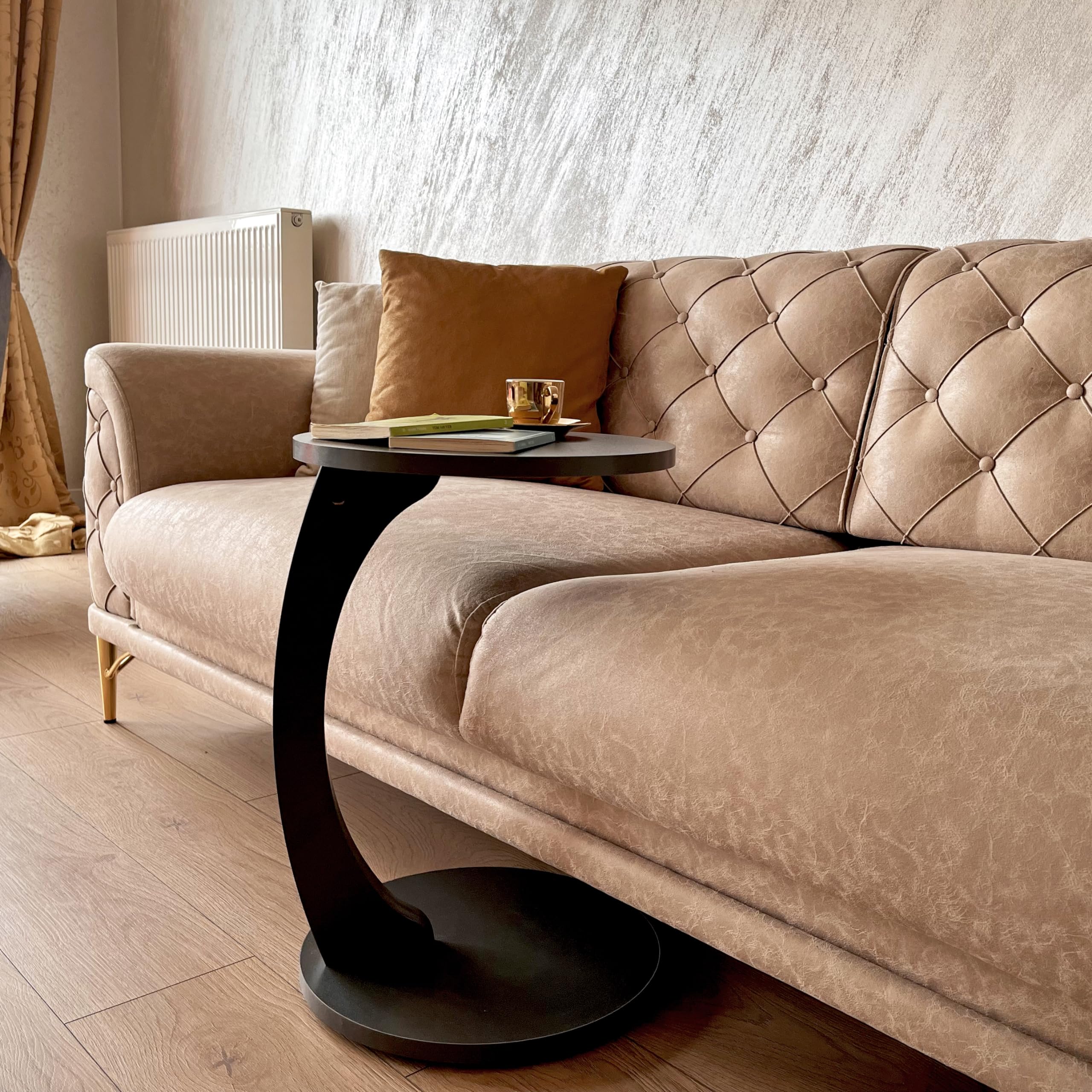 C-Shaped Round End Table with Rolling Wheels: A Movable, Space 