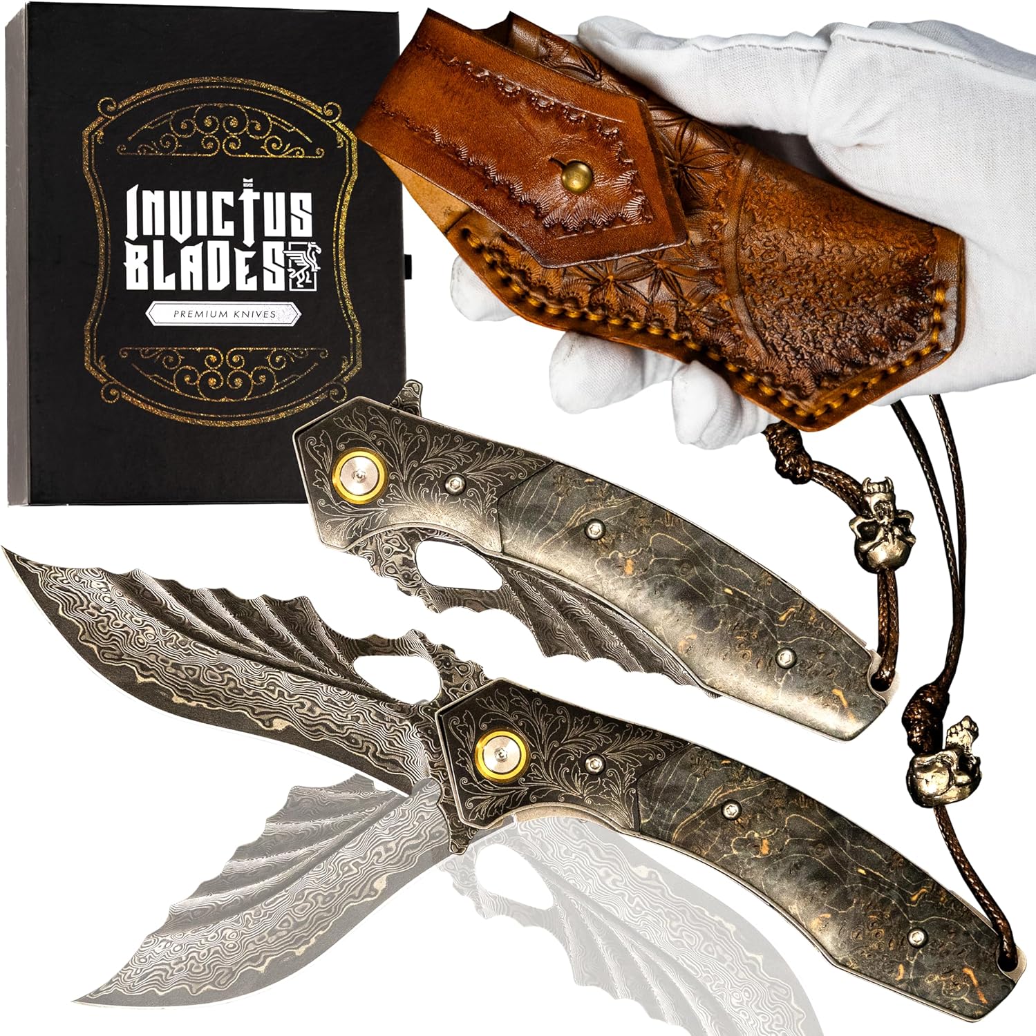 Mini Katana Premium & Unique Damascus Pocket Knife - Unmatched Sharpness 67-layer VG10 Steel & Durability with Clip Leather Sheath - Ideal for Everyday Use & Hunting