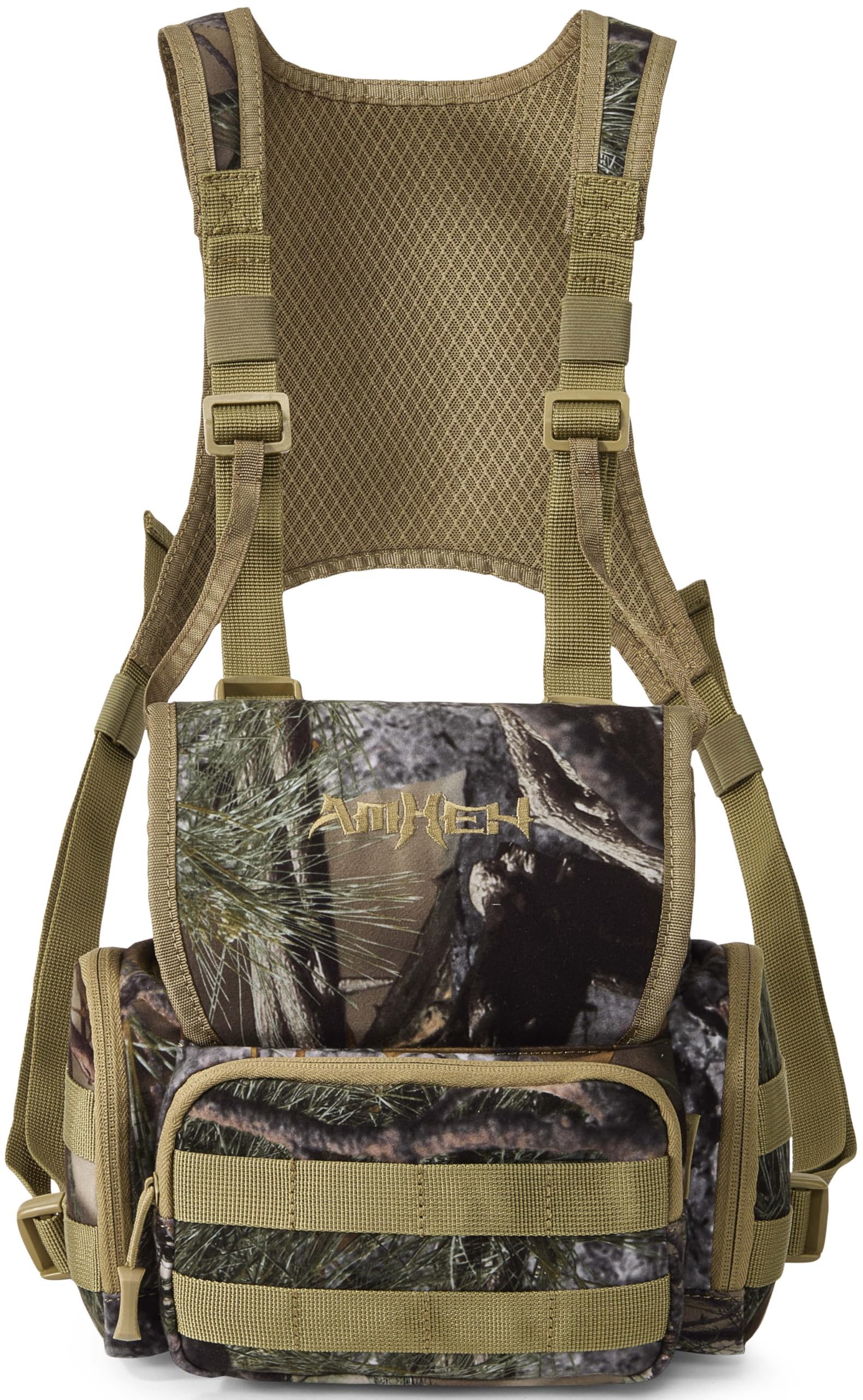 Binocular Harness Bino Bag Hunting Chest Pack with Rangefinder Pouch | Magnetic Flap, Silent, Anti Glare, Birding, Hiking, Fits Up to 56 Inches Chests (Camo)