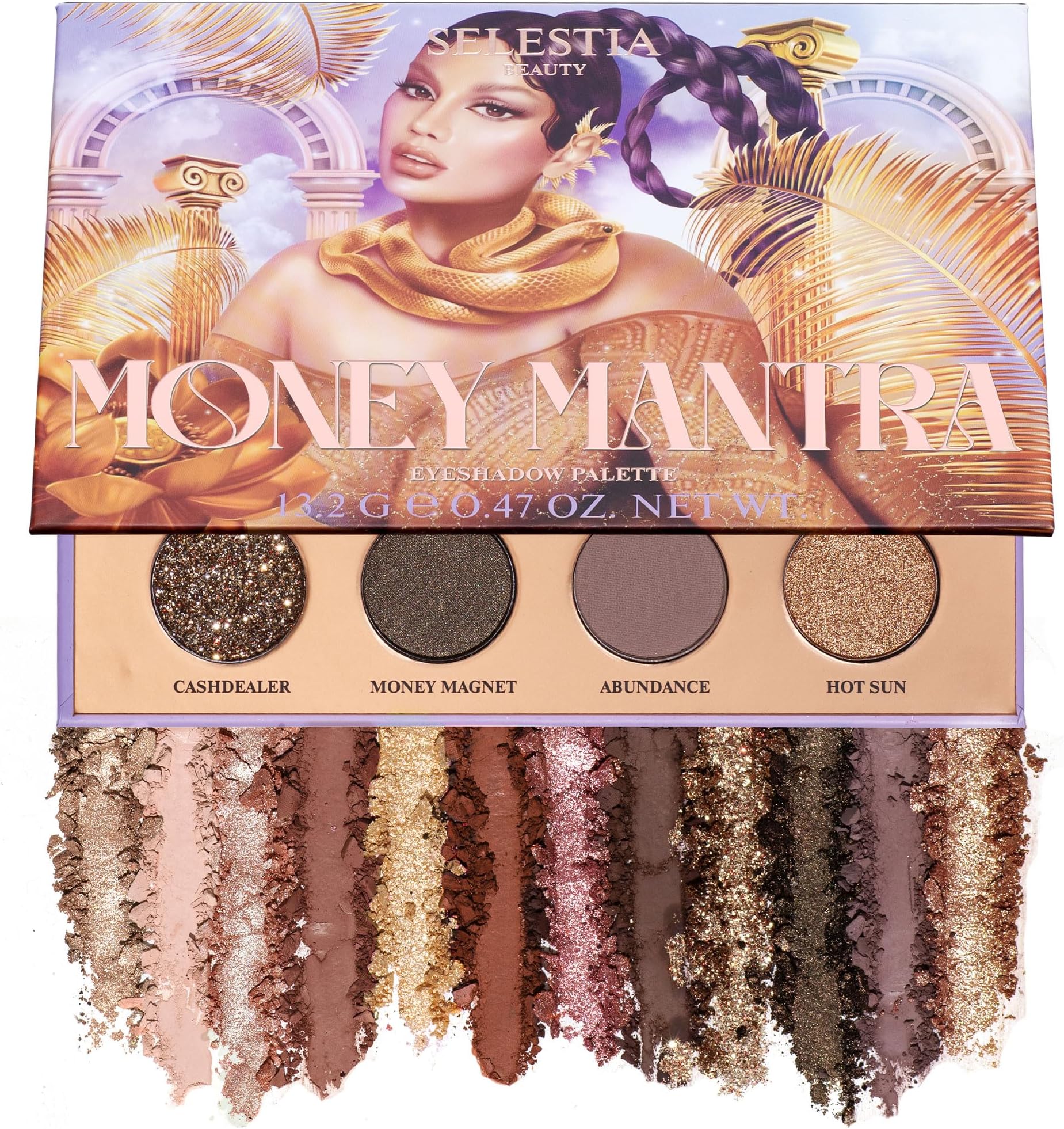 Nude Eyeshadow Palette Money Mantra – 12 High Pigment, Blendable Shades – Long-Lasting & Smudge-Proof – Matte, Satin, Shimmer & Glitter Finishes – 0.47 oz