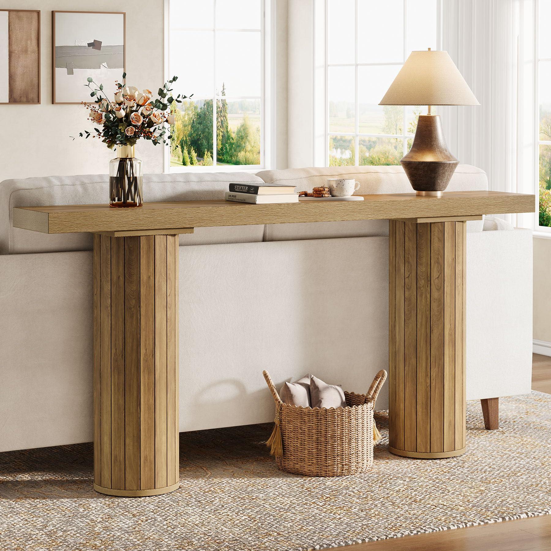Tribesigns Mesa consola extra larga de 160 cm, mesa rectangular de madera detrás del sofá, mesa de entrada de madera para salón, pasillo, entrada