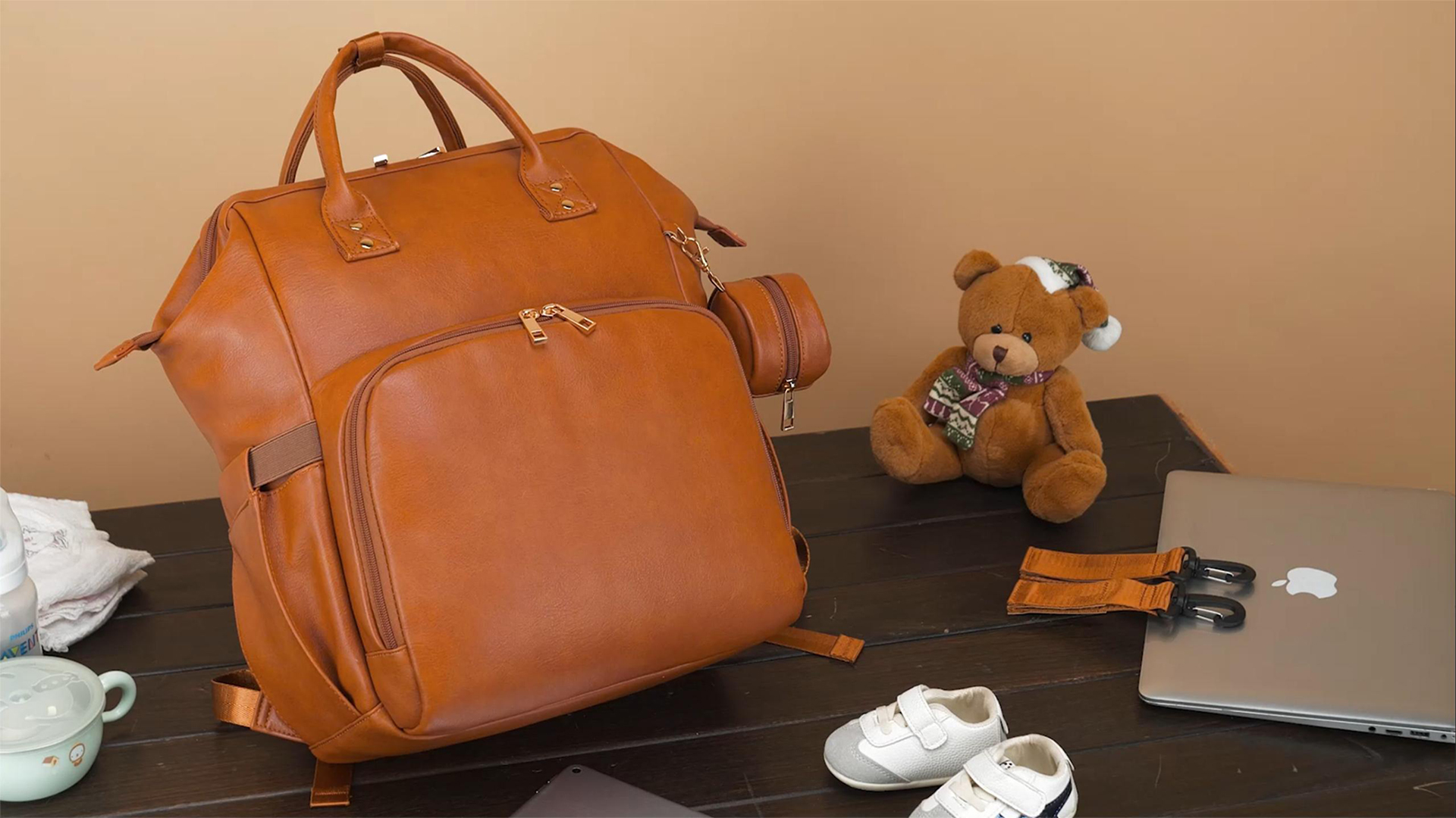 Diaper Bag ROSEGIN Vegan Leather Diaper Backpack Waterproof With