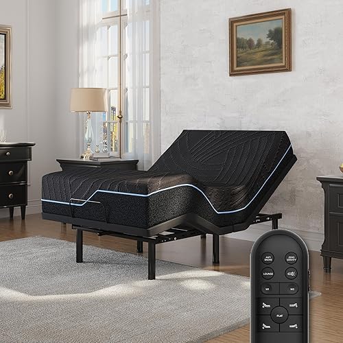 Full Adjustable Bed Frame with Mattress, 14 inch Medium Copper-Gel Memory Foam Mattress, Head & Foot Incline, 750lbs Lift Capacity, Powerful Quiet Motor, 5 Minutes Tools-Free Assembly