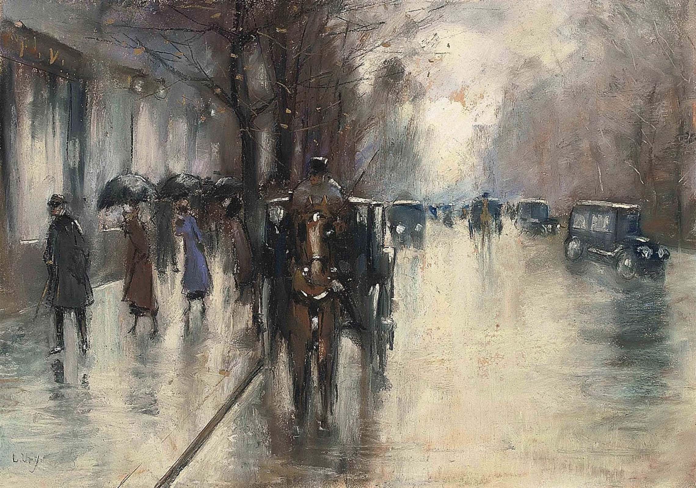 ARTXLXXBN Famous Print Painting Colorful Art Print Under the Linden Trees in the Rain by Lesser Ury Canvas Art Decorations for Home Decor 60x90cm
