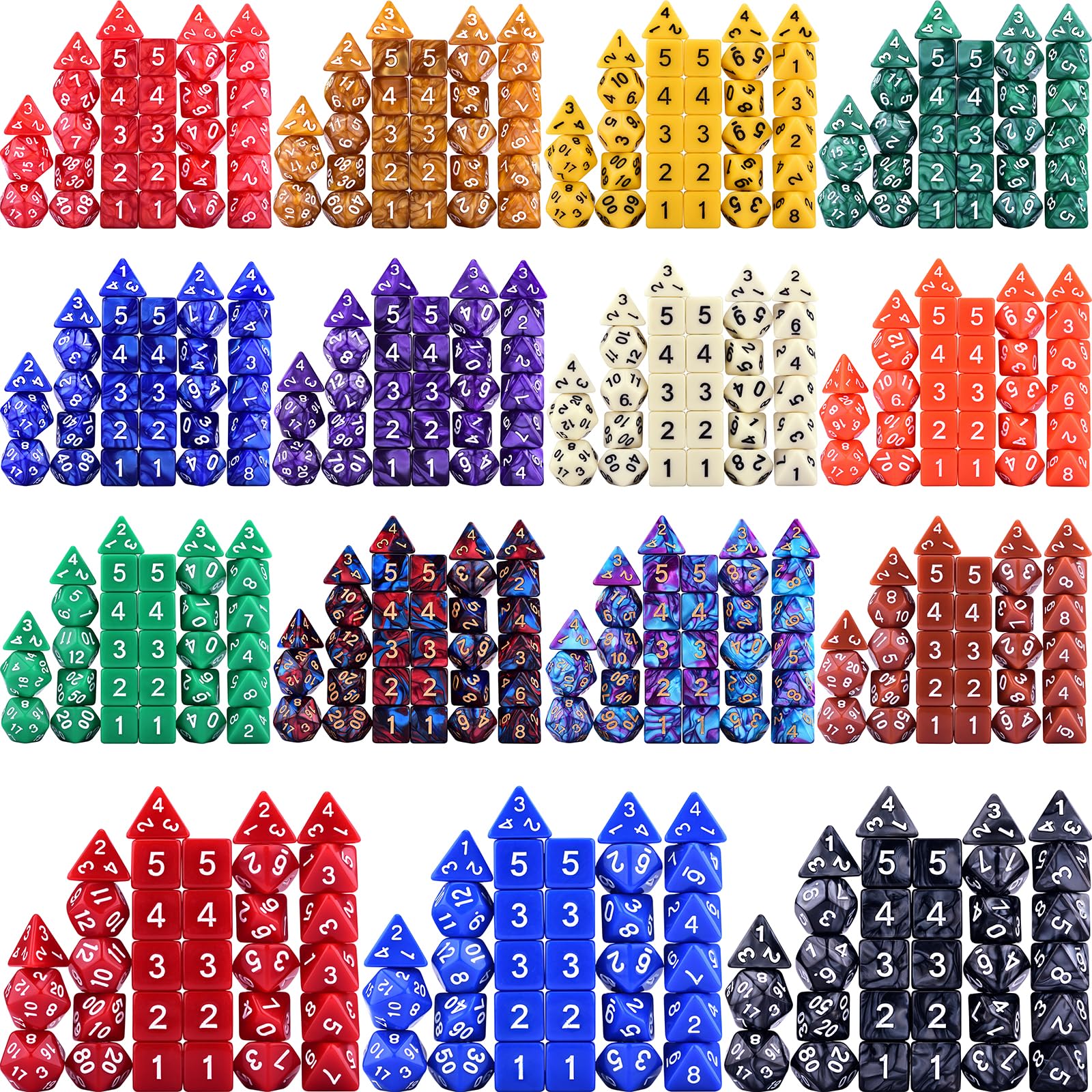 Juego de dados RPG extendidos de 15 x 31 pulgadas, dados poliédricos (465 piezas) para juegos de rol de mesa DND (15 colores, clásico)