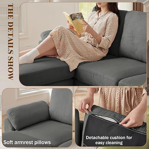 Miniatura 8 de Juego de sofá de pana de 3 piezas para sala de estar con sofá, otomana de almacenamiento y silla individual