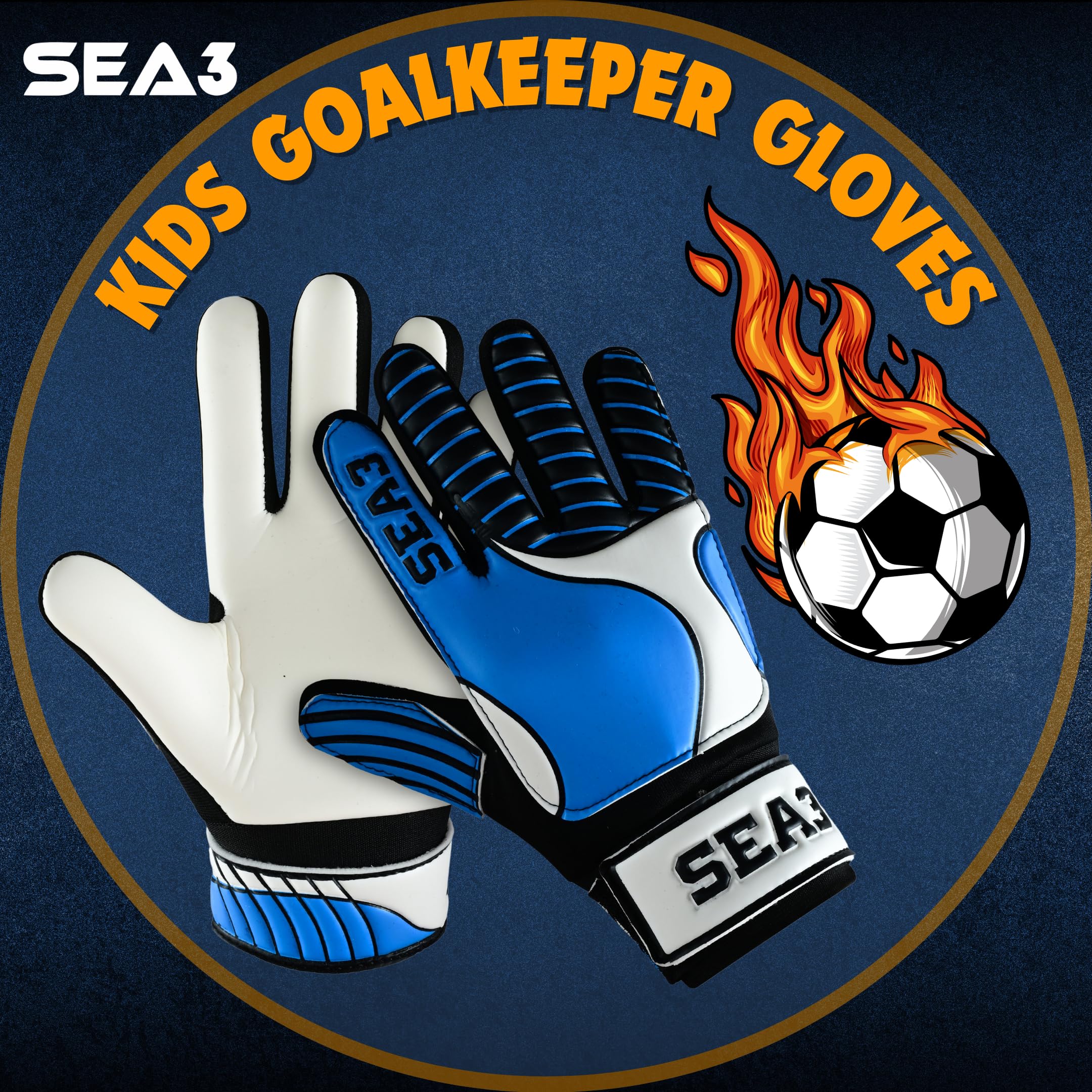SEA3 Unisex Kids Boys Children's Junior Football Goalkeeper Sports Soccer Training Goalie Gloves, Blue - Size 2: Age 4 to 5 Years - Image 3