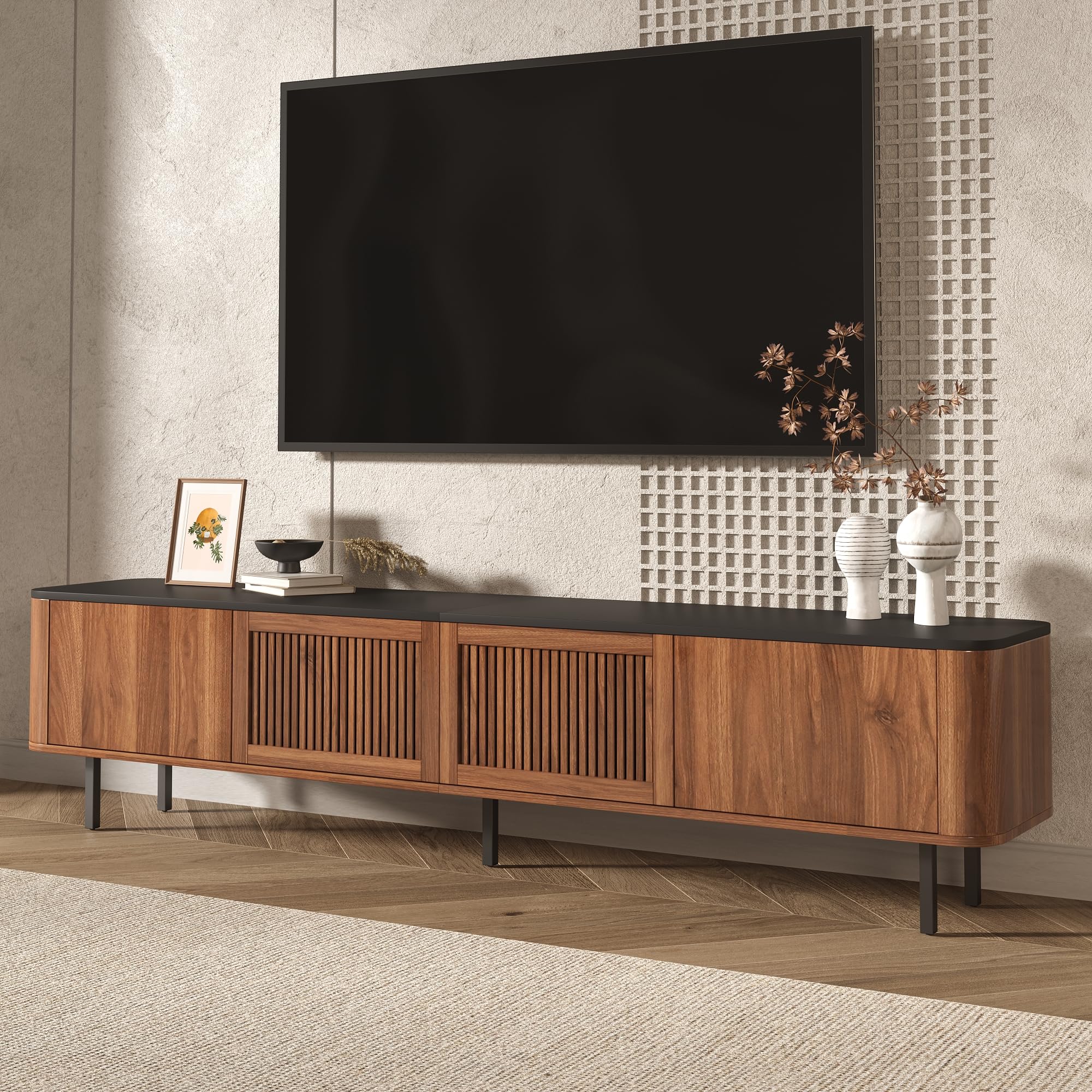 Mueble para TV moderno, color nogal, 190 x 35 x 45 cm, panel inferior, diseño único
