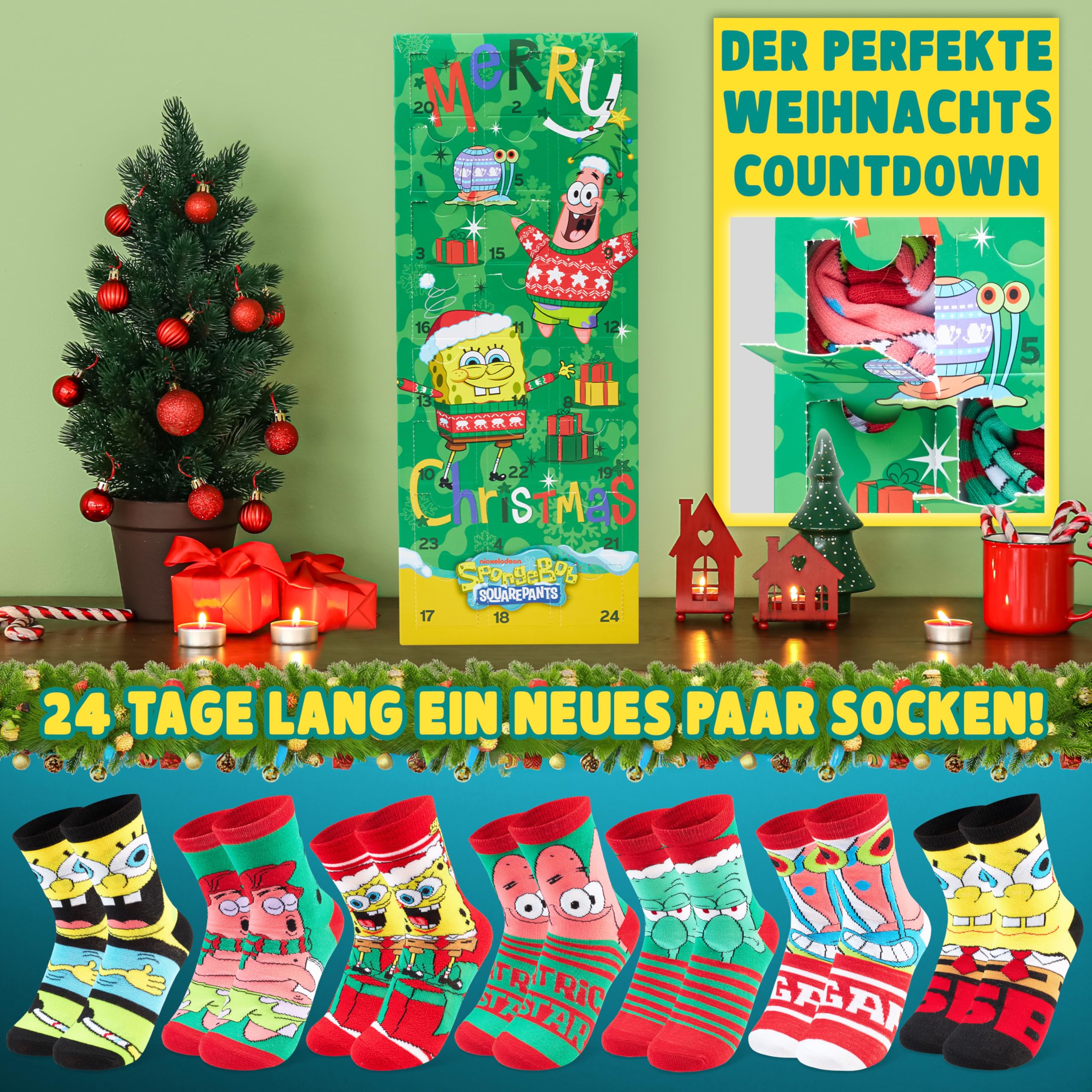 Get Trend XBox Socken Adventskalender 2025 Für Kinder Teenager, 24 Paar, 35-40, Bequem & Weich, Countdown Weihnachten Kalender, Gamer Geschenke Für Jungs (Grün Xbox