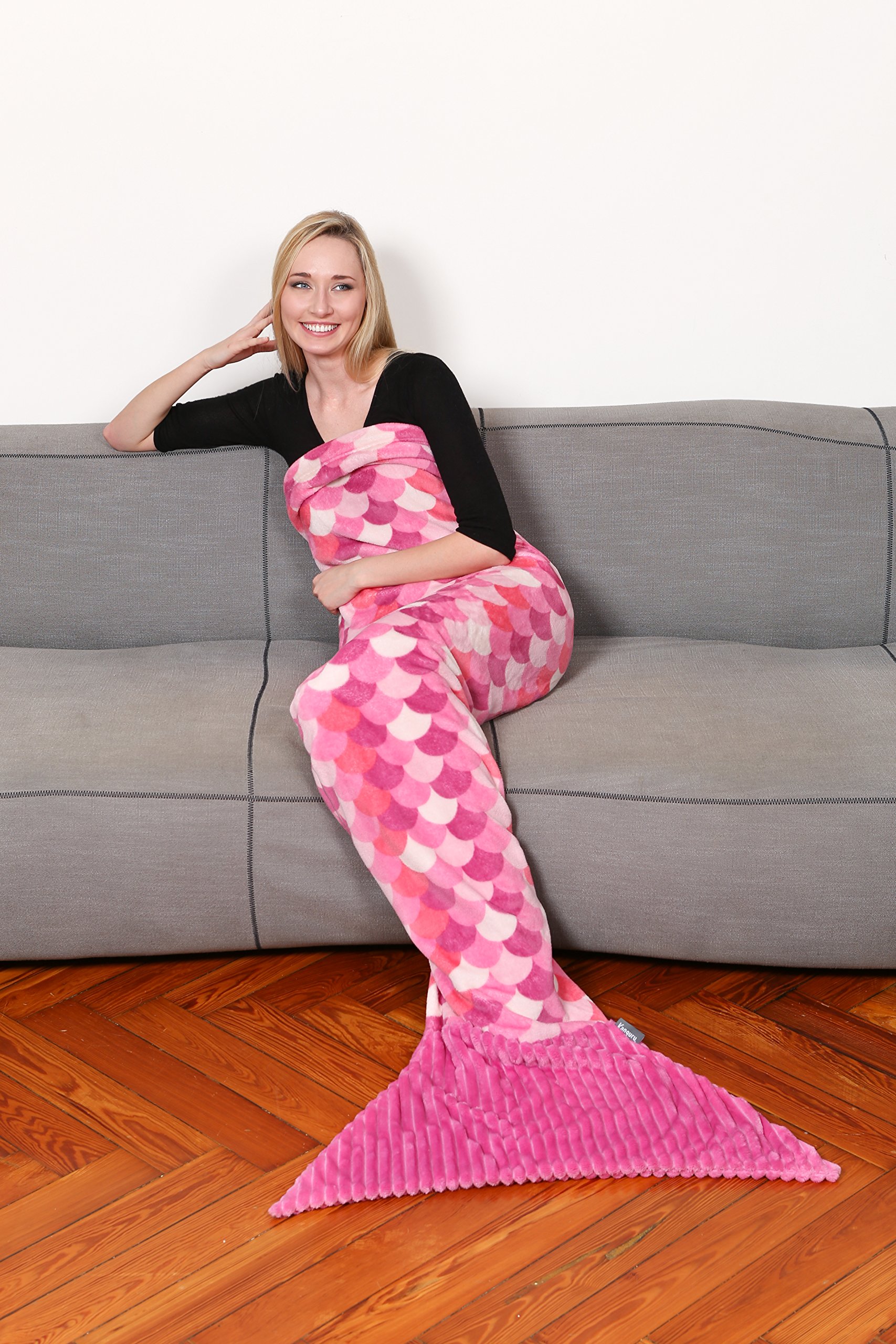 Kanguru Meerjungfrau-Decke Rosa, mit Langer Flosse zum Hineinstecken der Füße, Länge 200 cm, weiche Fleece-Decke, lustige Geschenkidee für Frauen oder Mädchen, ideal für Weihnachten, Geburtstag