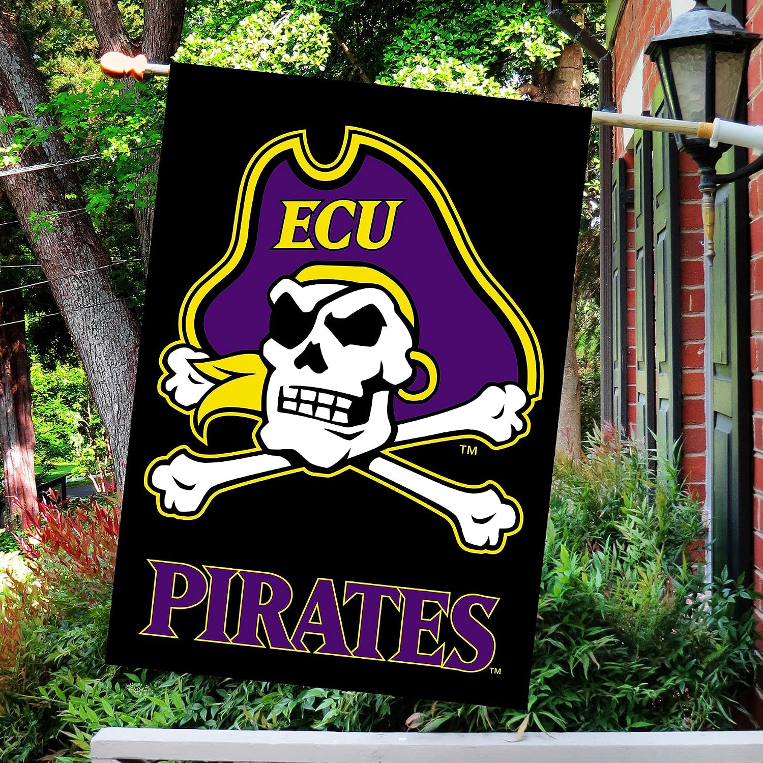 NCAA East Carolina Pirates 2-Sided 28-by-40 inch House Banner ECU with Black Background with Pole Sleeve