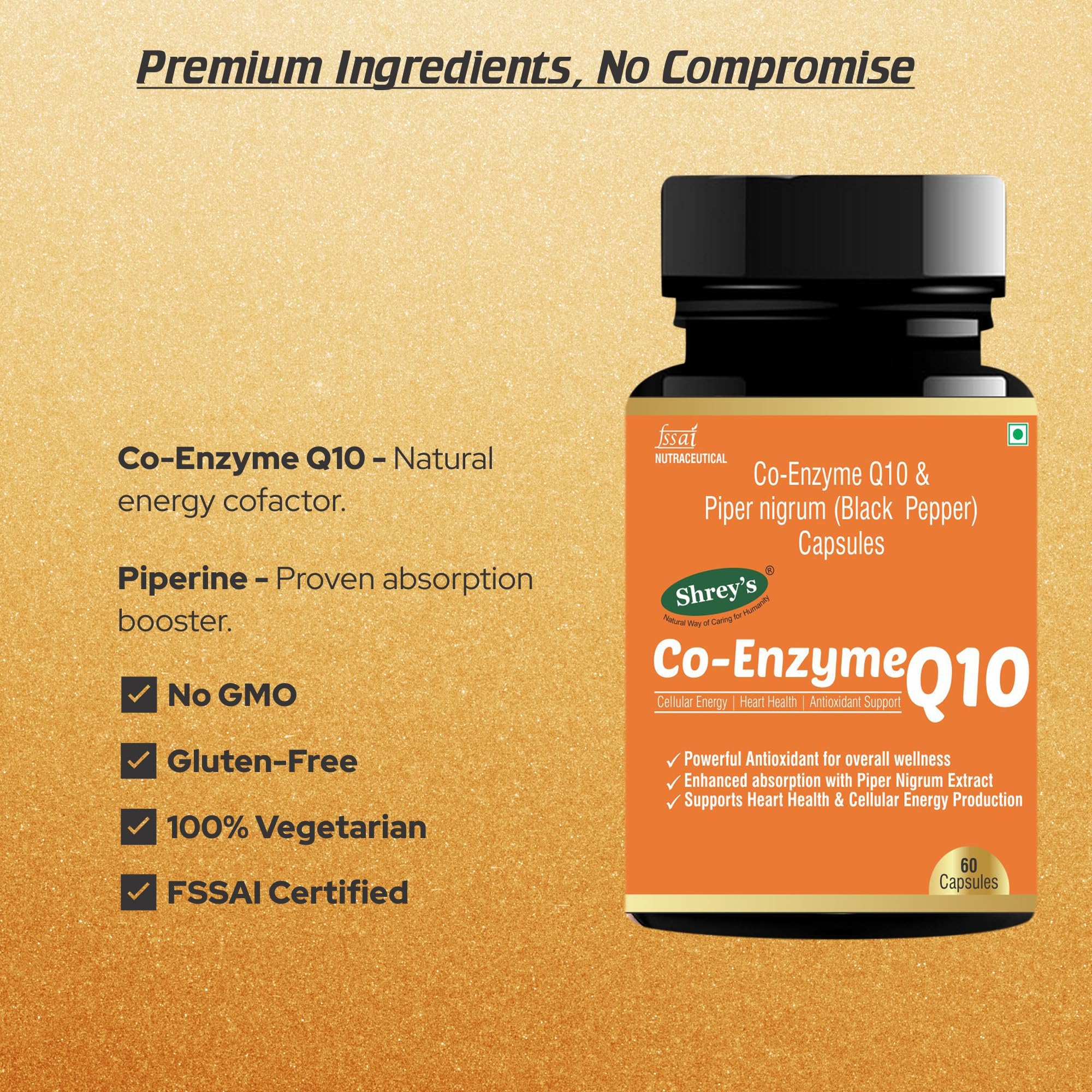 Shrey's Coenzyme Q10 (CoQ10) 200mg with Piperine 5mg – 60 Veg Capsules | Supports Heart, Energy, Mitochondrial Health & Antioxidant Protection | High Absorption Formula — Amazon image 8