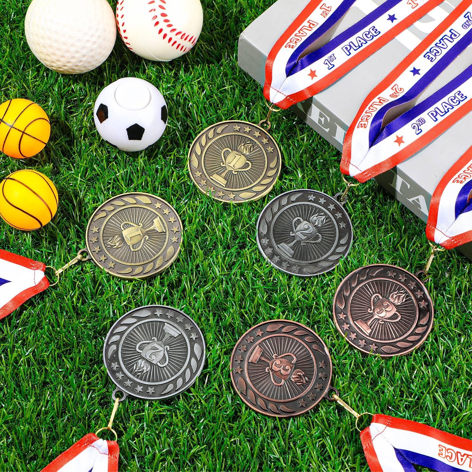 Gisafai 3 Pack Metal Award Medals 2.5 Inches Gold Silver Bronze Award Medals with Neck Ribbon 1st 2nd 3rd Prize Trophy for Competitions School Spelling Bee Game Sports Meeting Sports Events(Trophy)