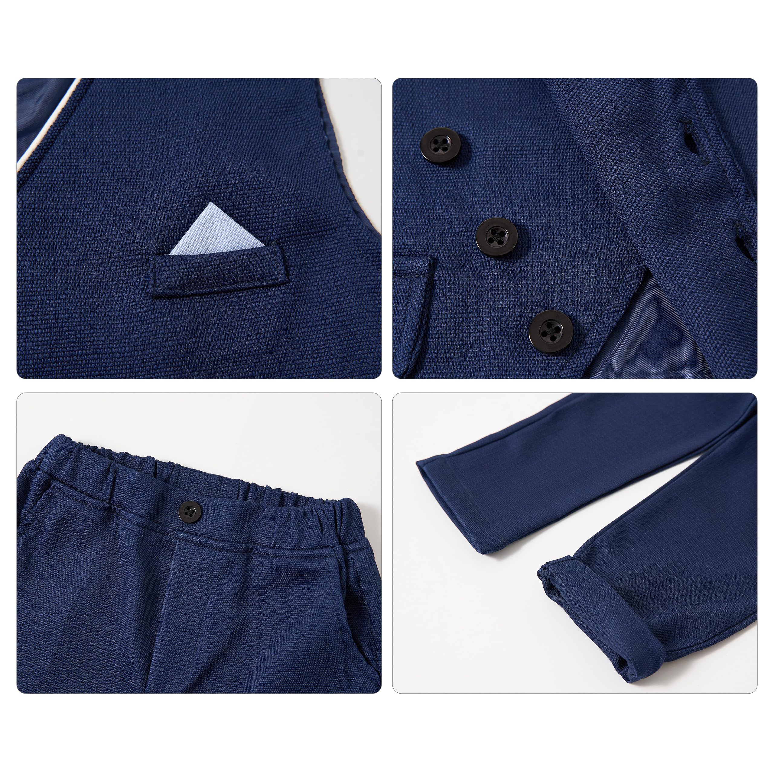 Volunboy Baby Boys Gentleman Suit, Toddler Formal Waistcoat Outfit Wedding Shirts + Vest +Bow Tie 4 PCS Set — view 5