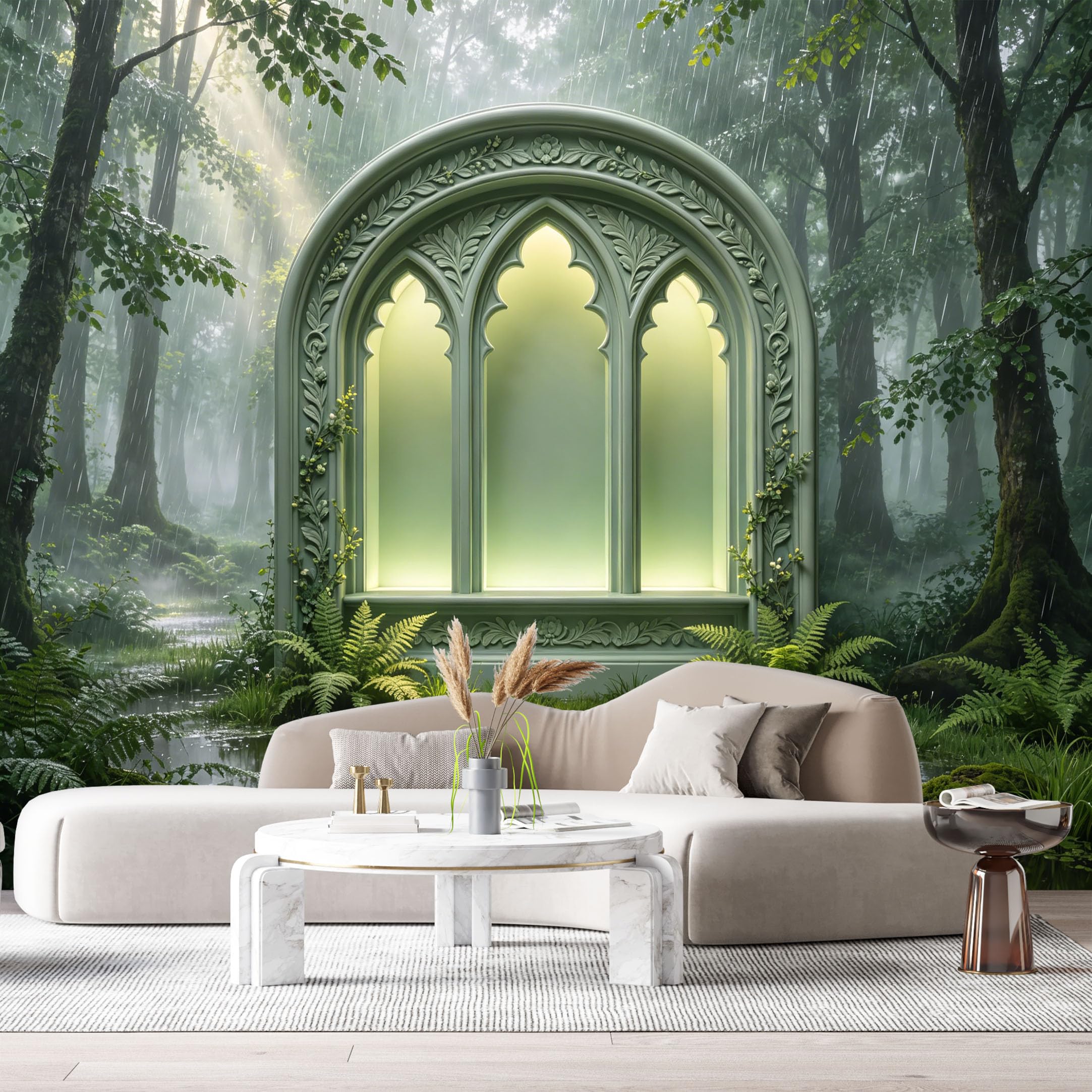Custom Size Wall Murals Gothic Forest Emerald Glow 3D Trompe L'Oeil SelfAdhesiveWall Fabric Removable Wallpaper Wall Decor for Living Room Bedroom Bathroom