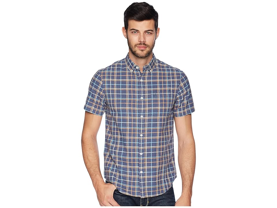 

Original Penguin Plaid Linen Shirt (Vintage Indigo) Men's Short Sleeve Button Up, Black