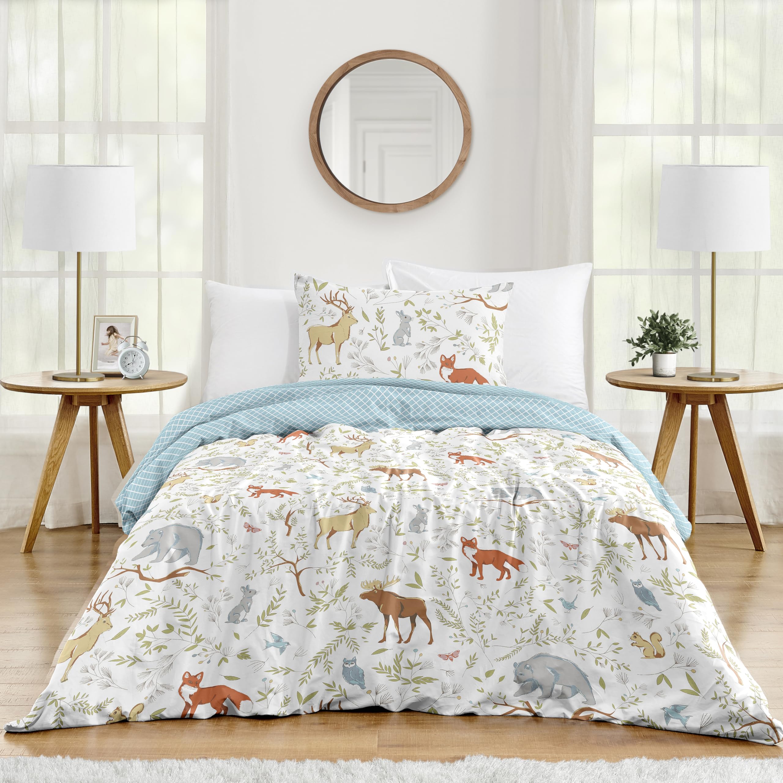 Sweet Jojo Designs 2-Piece Twin Comforter Set (Woodland Animals) for Boys, Children, Kids Bedding, Bed in a Bag incl. Blanket & Pillow Sham (Farmhouse