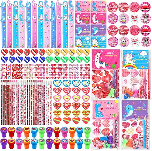 Miniatura 1 de Chivertion Juego de 216 piezas de artículos de papelería surtidos para el día de San Valentín, incluye bolsas de regalo, borrador de lápices a