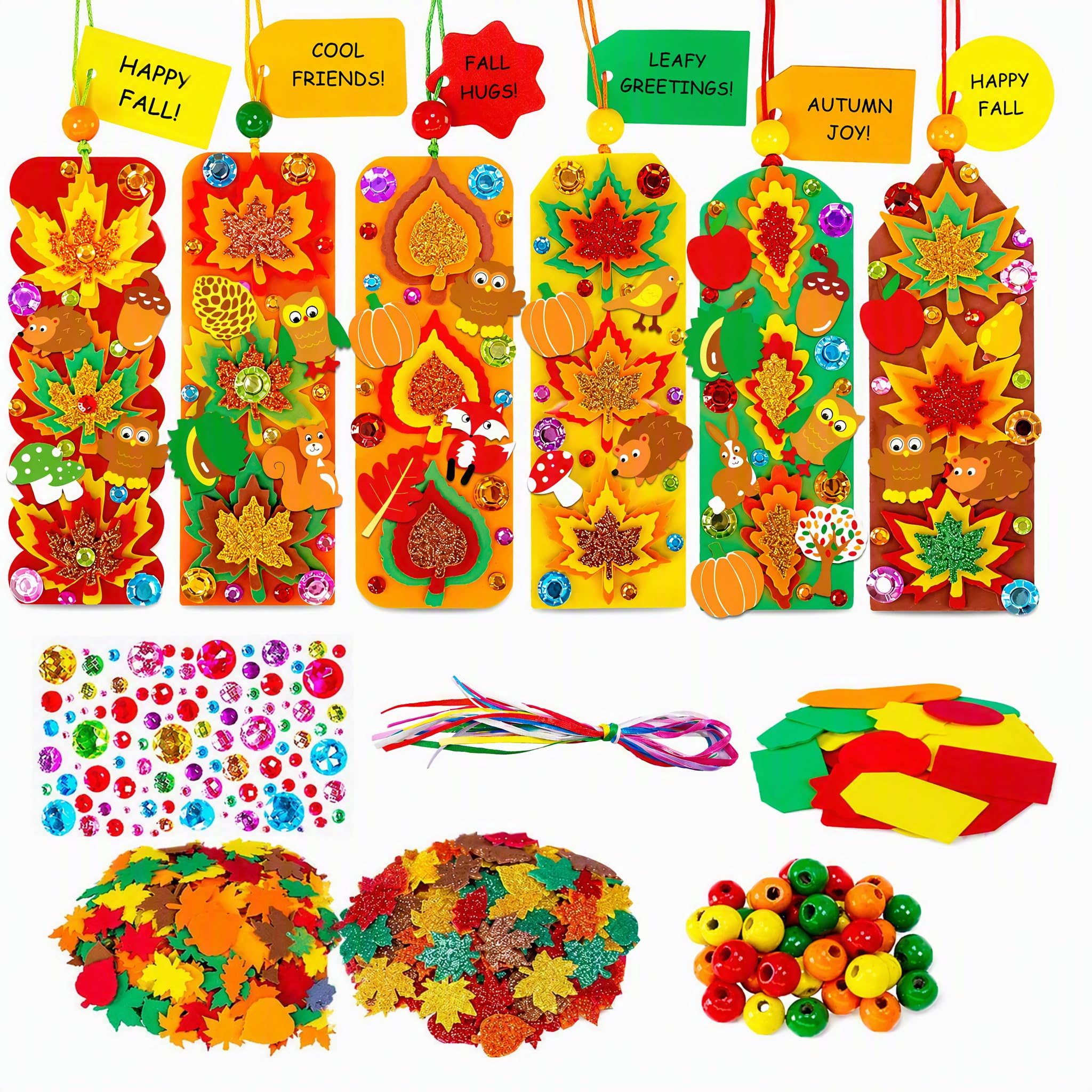 BRTNUP Autumn Craft Bookmarks Kit, 12 Pcs Autumn DIY Felt Bookmarks Set