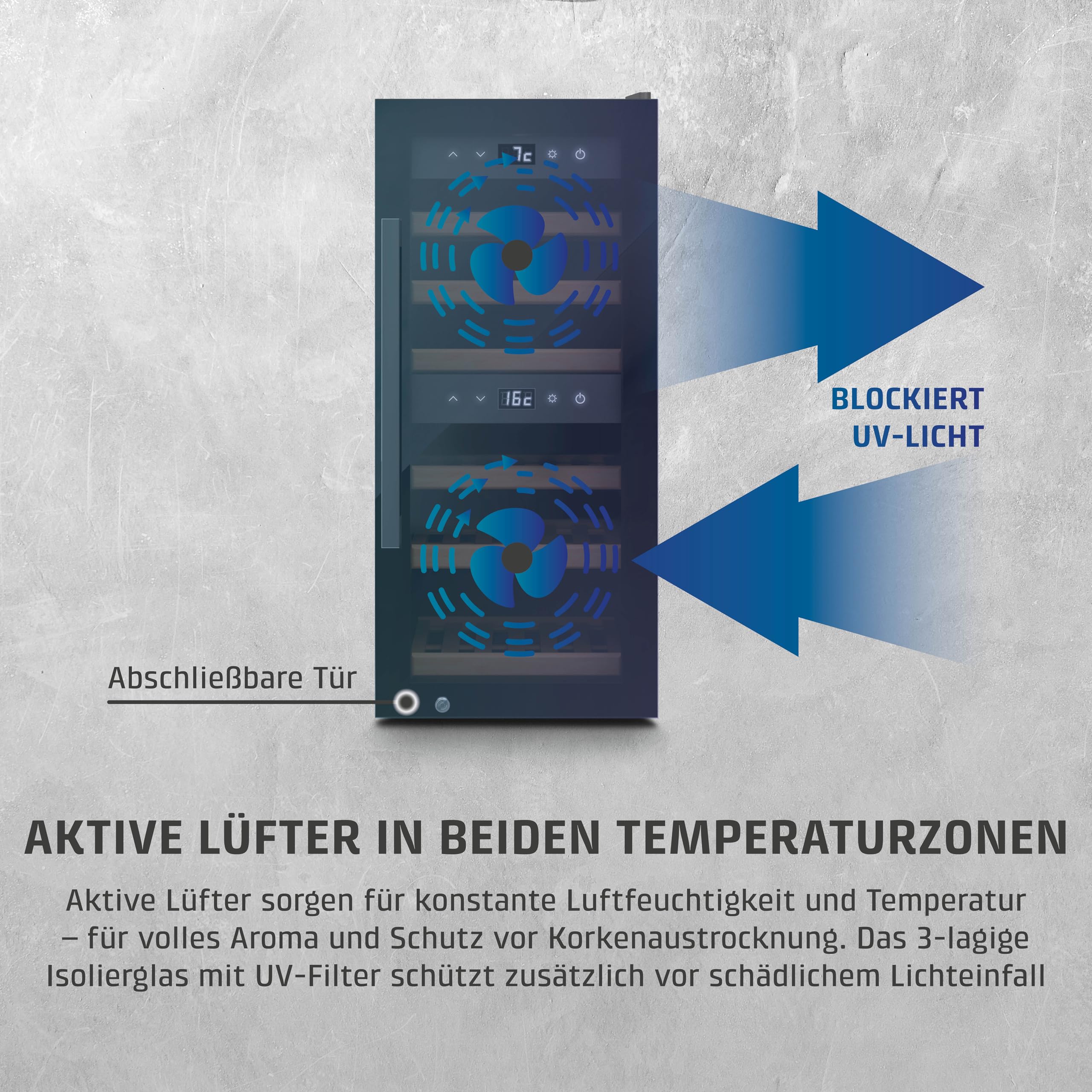 Caso WineExclusive 24 Smart - Design Weinkühlschrank, bis zu 24 Flaschen, Zwei getrennte Temparaturzonen einstellbar von 5°-20°C, LED beleuchtet, mit Wi-Fi Modul und App