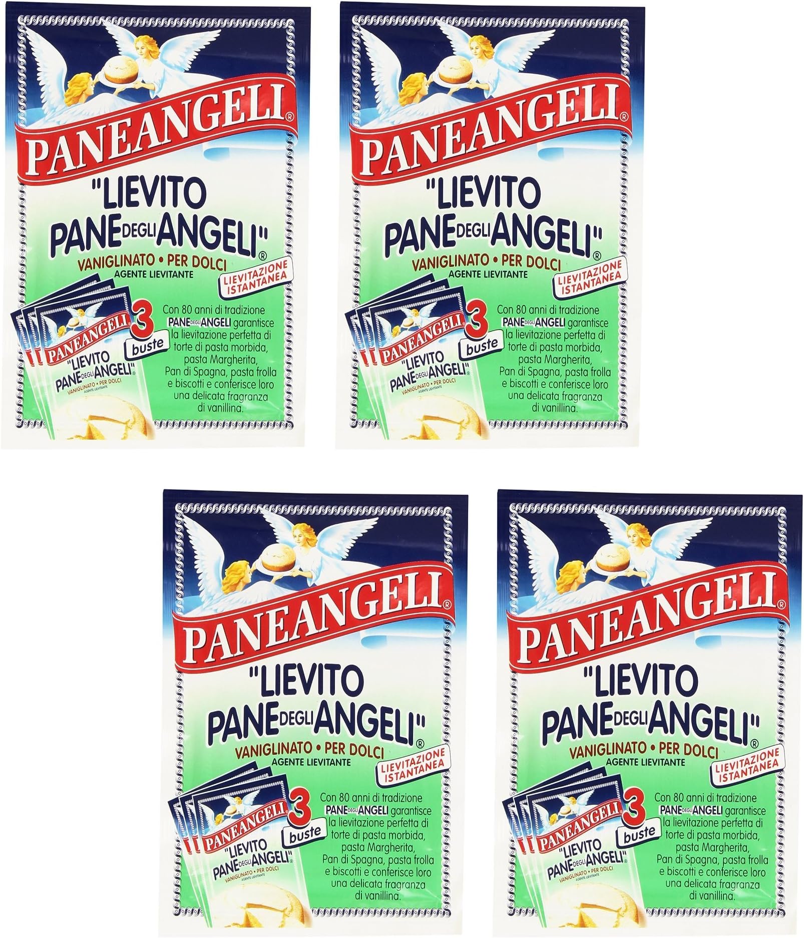 Paneangeli Lievito Vanigliato Per Dolci - Pane Degli Angeli Yeast - 3 count each - Pack of 4