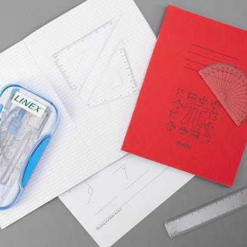 Linex Maths Geometry Set, 10-Piece Exam Kit with Transparent Case, Blue, Includes Self-Centring Compasses, Protractor, Ruler, Set Squares & Eraser
