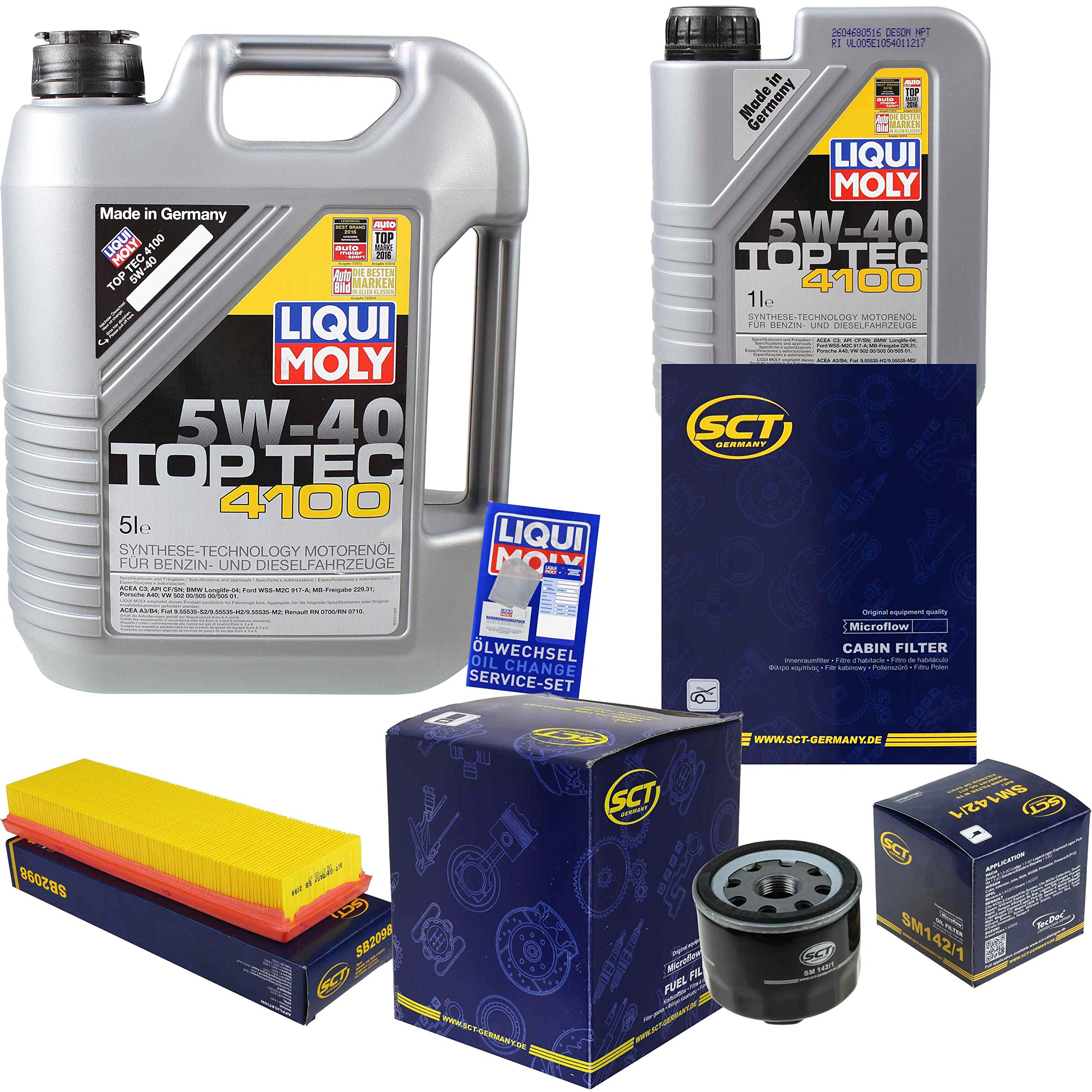 Set di filtri 6 litri olio motore Top Tec 4100 5W-40 SCT Germany filtro abitacolo filtro aria filtro olio filtro olio