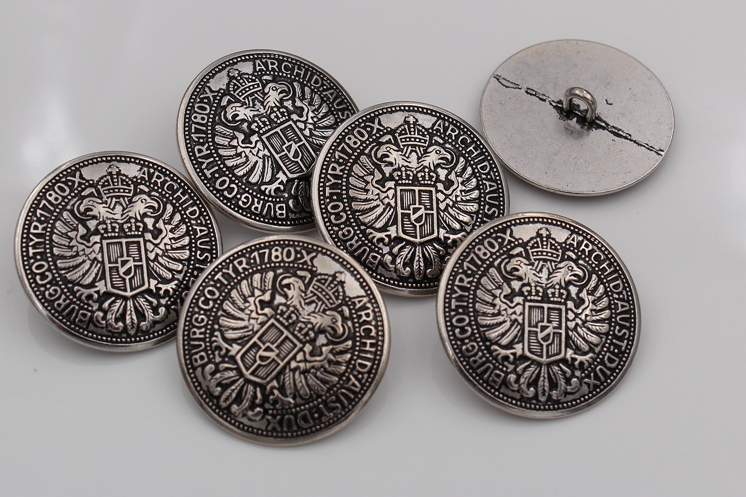 5 Stück Antike Metall-Knöpfe Aus Silber – Für Tracht, Dirndl & Gewand, Größe 22 Mm, Made In Germany