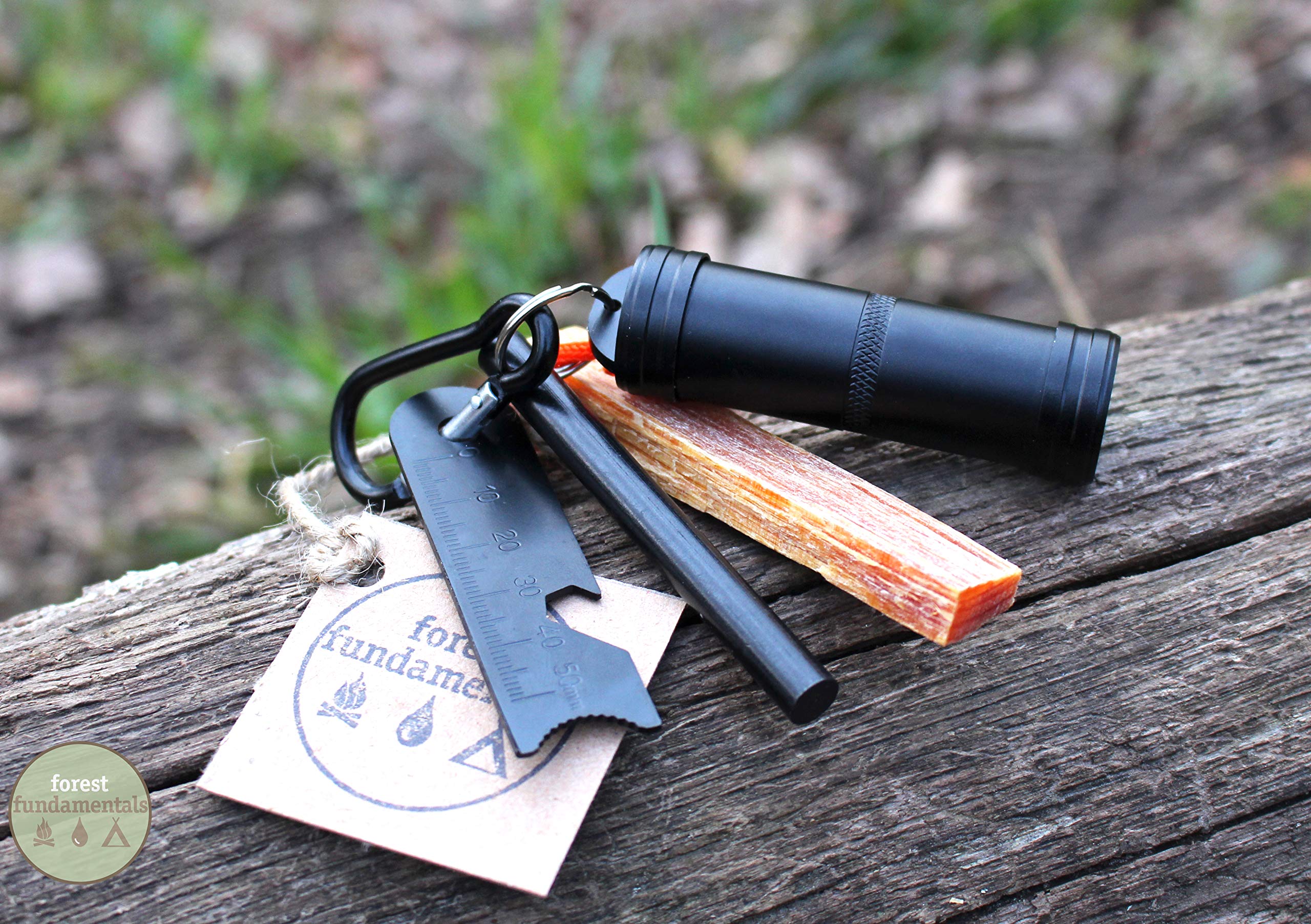 Bushcraft Fire Kit | Pocket Survival Fire Kit | Ferro Rod Fire Steel & Striker | Waterproof Tinder Capsule | Fatwood Fire Starter | Forest Fundamentals Fire Supply Pack