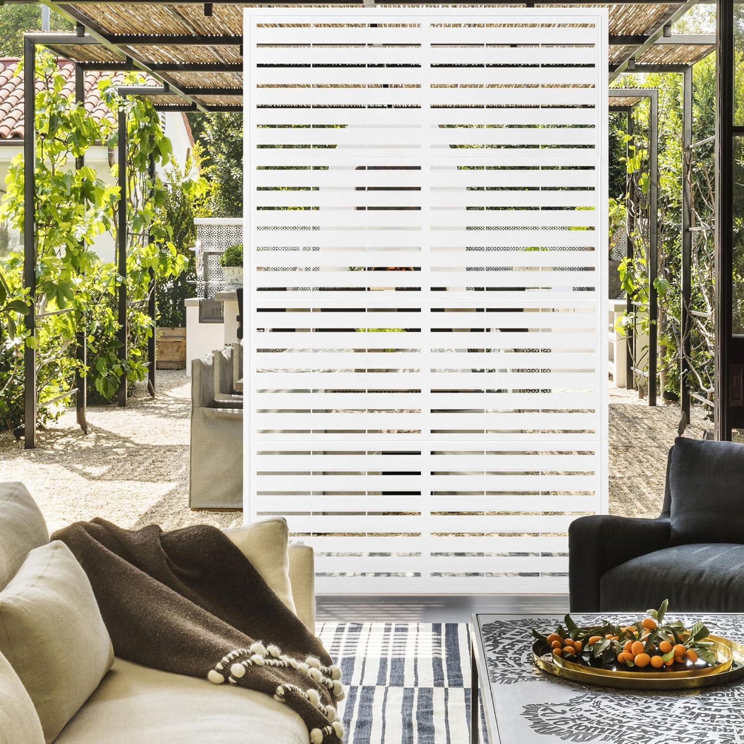 Prolee Metal Privacy Screen Outdoor 72" x 44",Decorative Fence Screen for Patio Screen Freestanding,Outdoor Privacy Panels with Stable Heavy Base for Deck, Porch and Balcony