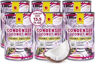 Gourmanity Organic Sweetened Condensed Coconut Milk Pack of 6, Vegan and Dairy Free Condensed Milk Substitute, Halal, Kosher, Made in Sri Lanka (6x13.5 Fl Oz/400ml can)