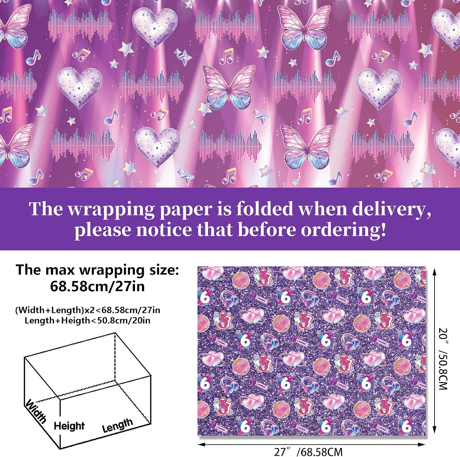 FunooFuno 12 Sheet K Pop Magical Music Wrapping Paper Gift Popular Singer Party Favors Folded DIY Gift Wrapping for Magical Music Themed Birthday Baby Shower Party Supplies 19.7 x 27.6 Inch
