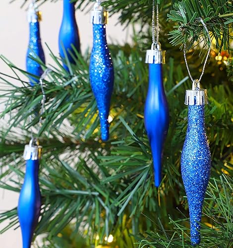 Miniatura 2 de Paquete de bolas de gotas de 5.9-3.3 in, diseño mate y purpurina, adornos de Navidad (azul rey)