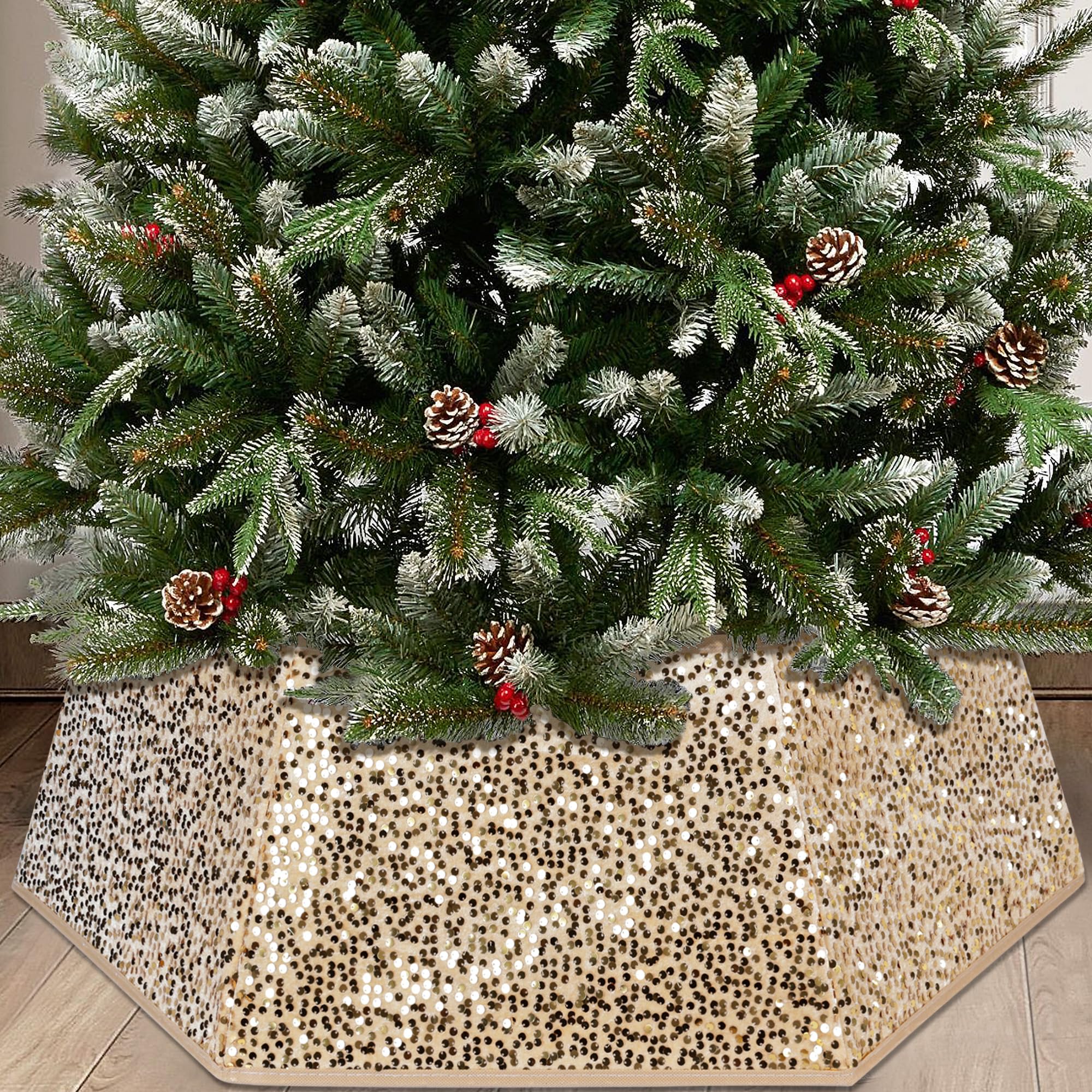 Guardwee Sequin Christmas Collar for Artificial Trees - Foldable Hexagon Decoration, Christmas Base Cover for Xmas, Indoor Gold