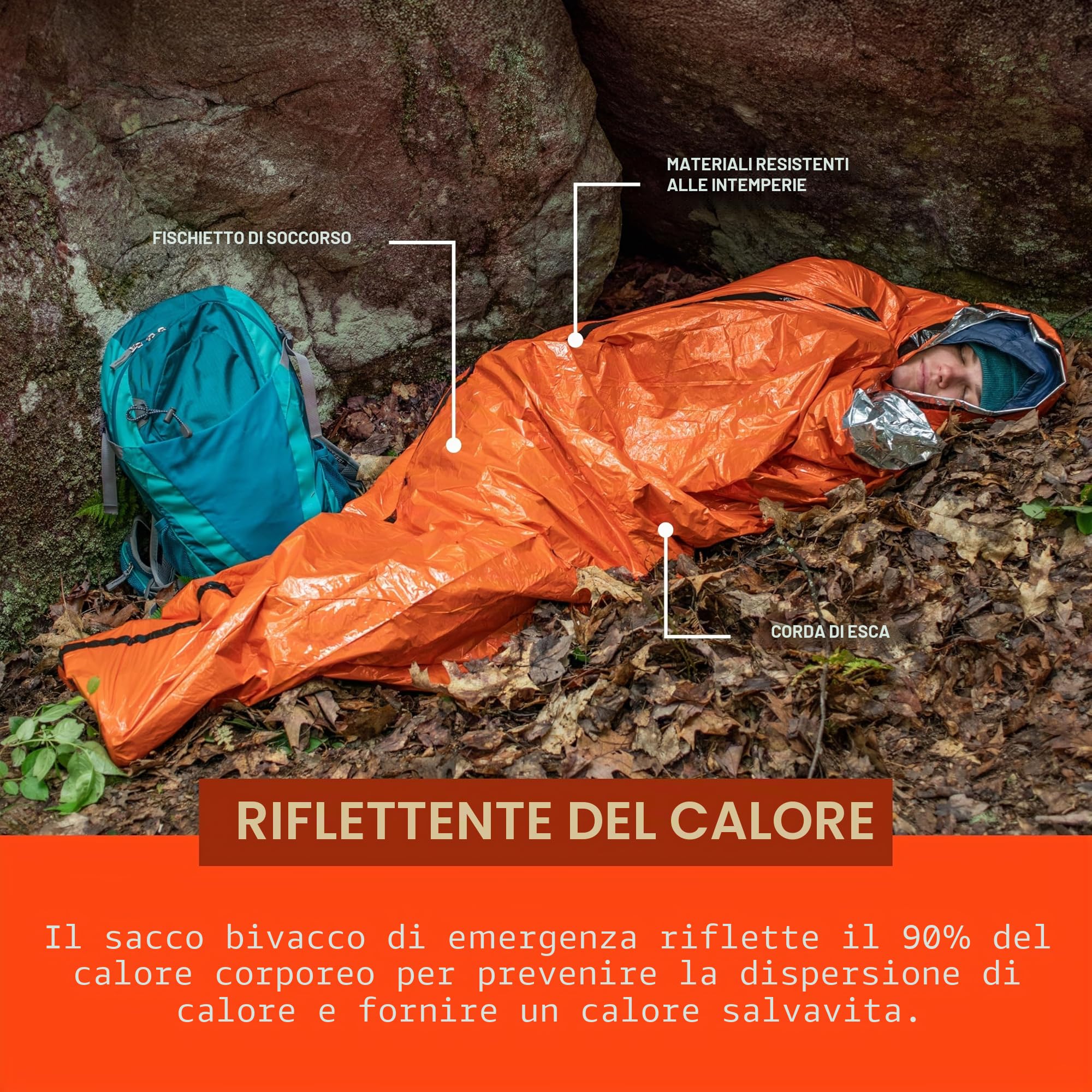 S.O.L. Sopravvivenza Outdoors Longer S.O.L. 90% Reflective Ultra-Lightweight Emergency Bivvy, Colori multipli