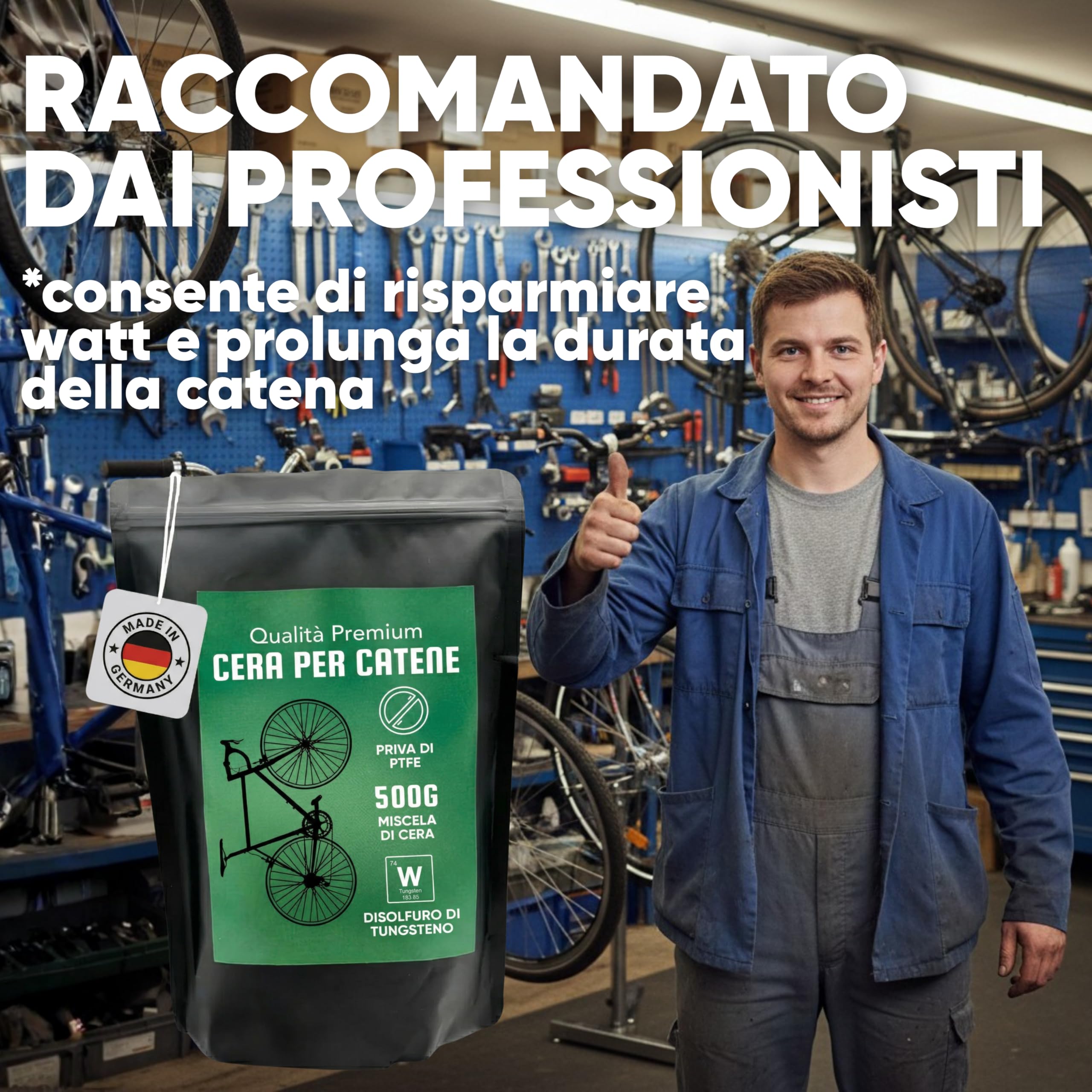 24SENDIT Cera per catene da bicicletta - 500g di cera calda per catene premium dalla Germania – per bici da corsa, gravel, MTB ed e-bike - facile da usare, senza PTFE