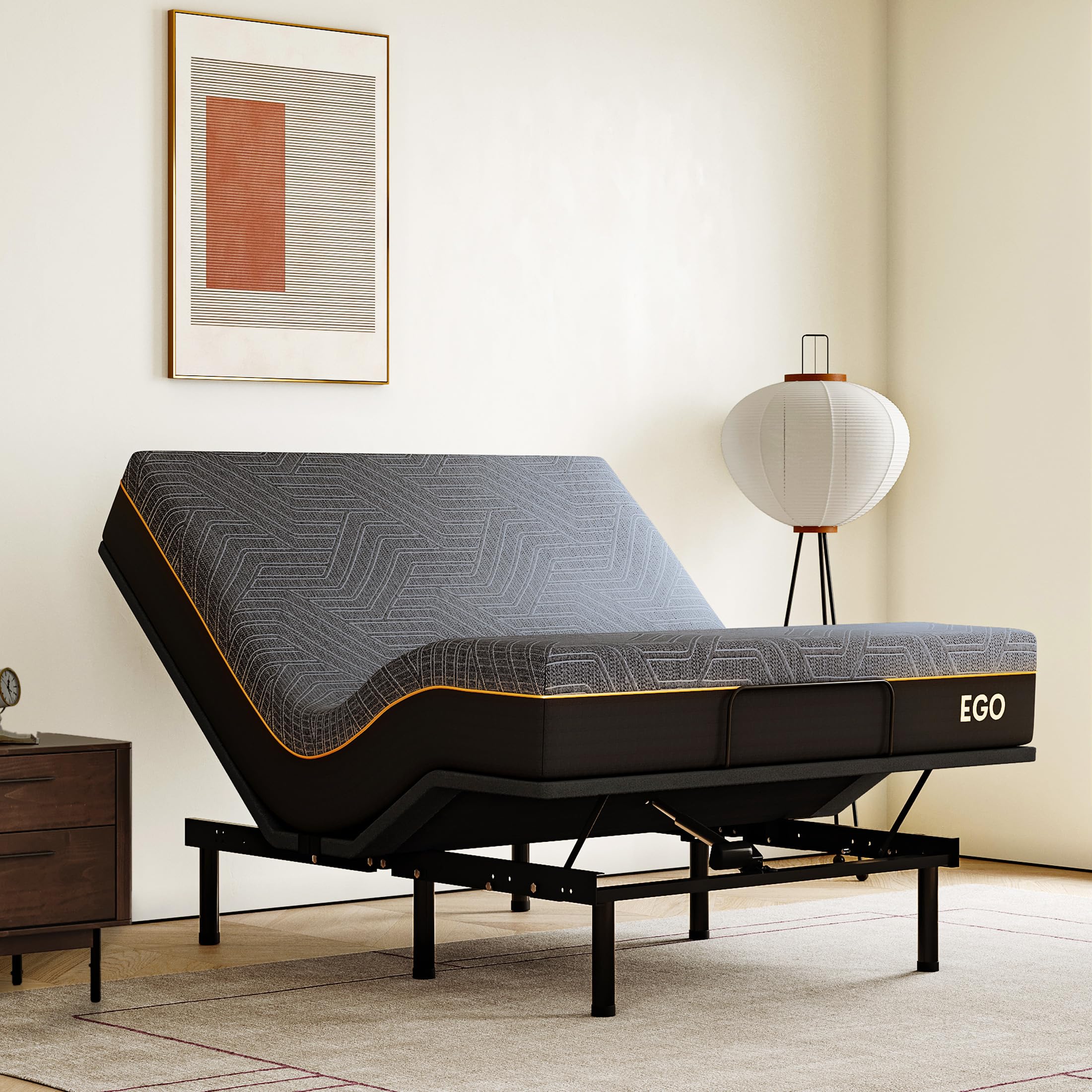 MLILY EGOHOME Adjustable Bed Frame Queen and 12 inch Memory Foam Mattress