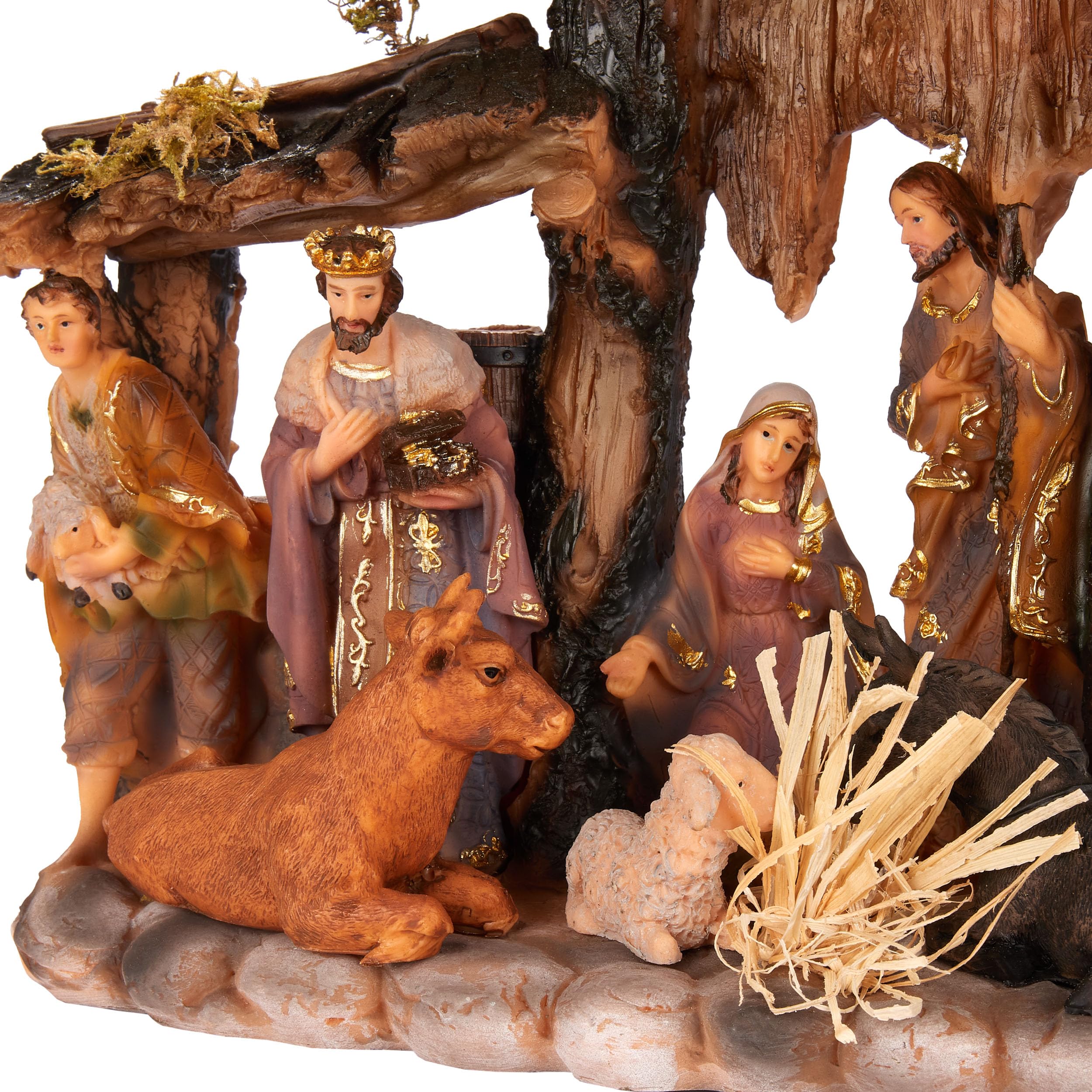 BRUBAKER Crèche de Noël - Crèche de table de 34 cm avec figurines de Noël peints à la main Jésus, Marie, Joseph et Rois dans la crèche avec des animaux - Figurine de crèche décoration de Noël en