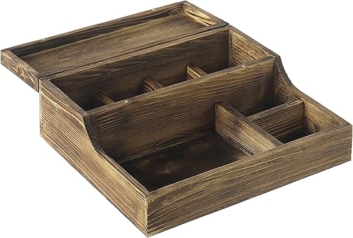 Miniatura 4 de MyGift Caja de reloj rústica de madera quemada marrón y organizador de valet para hombres y mujeres
