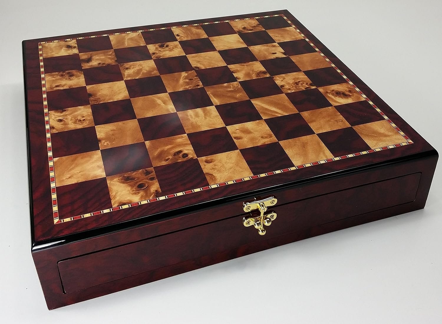 HPL 17" High Gloss Chess Storage Board Chest W/ 2 Drawers Cherry and Burl Wood Color