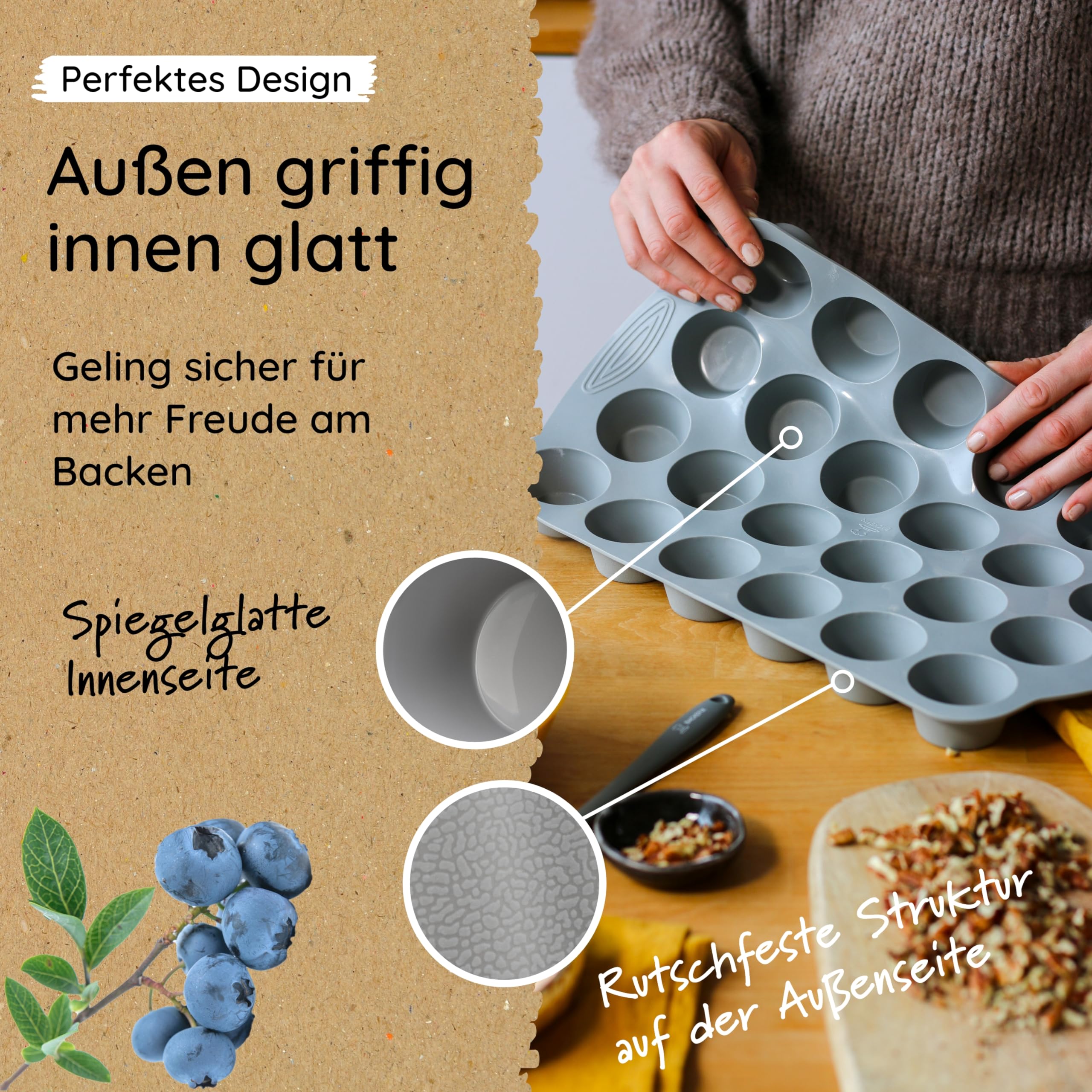 Backefix Silicone Muffin Tray 24‑Cup, mini Muffin pan for Small Muffins Paper‑Liner‑Free Platinum Silicone - Image 4